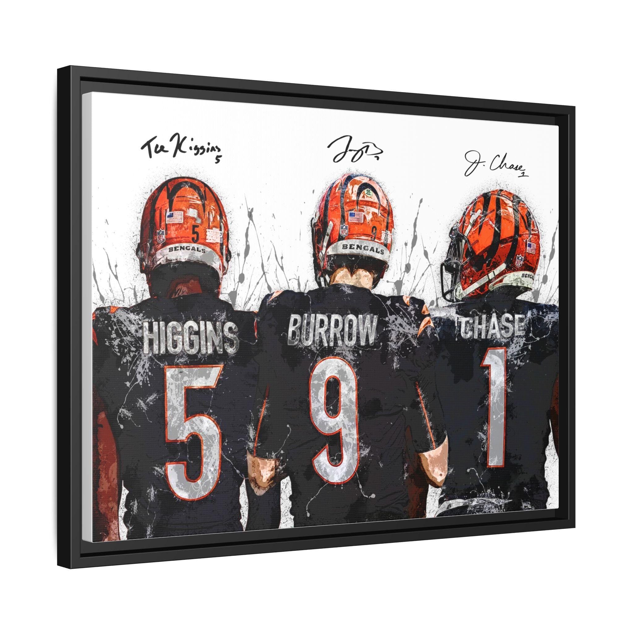 Joe Burrow, Ja'Marr Chase, Tee Higgins, Cincinnati Bengals, Canvas Wrap or Museum-Quality Poster, Fine Art, Man Cave, Kids room, Office