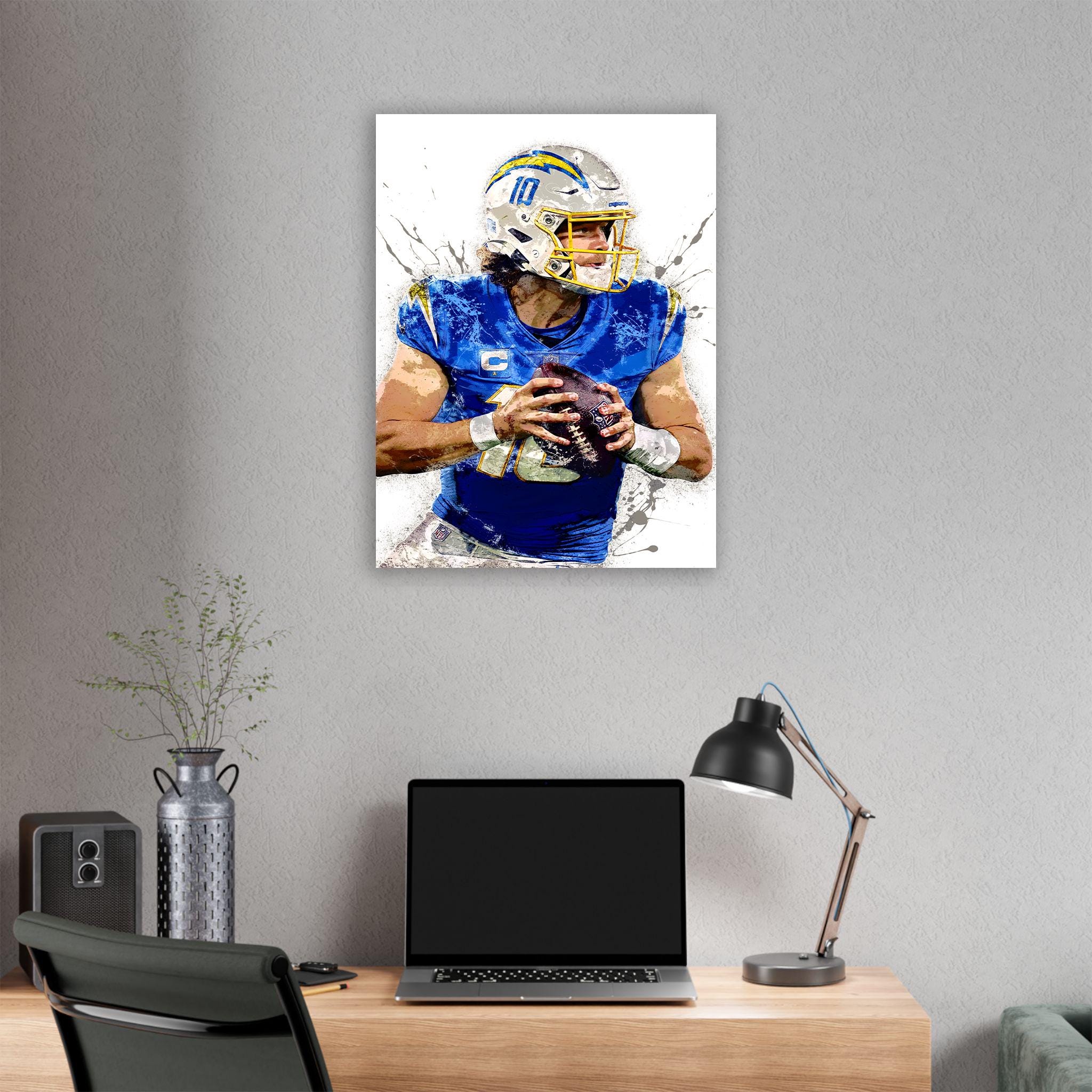 Justin Herbert Poster, Los Angeles Chargers, Gallery Canvas Wrap or Museum-Quality Poster, Fine Art, Man Cave, Kids room