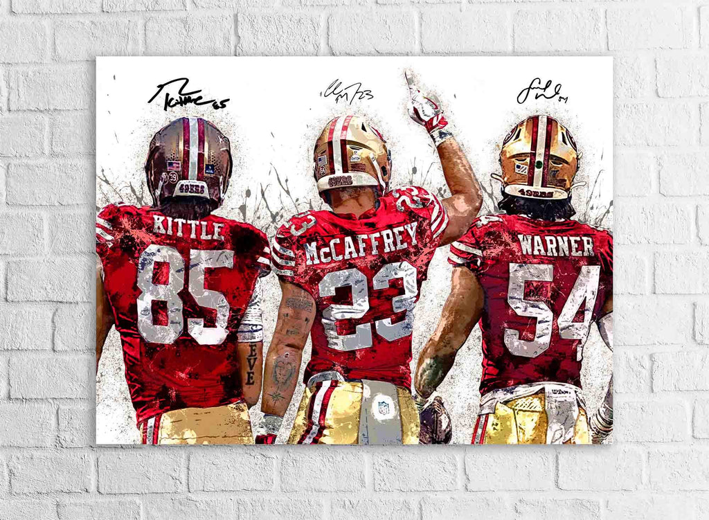 Christian McCaffrey, Deebo Samuel, Brock Purdy San Francisco 49ers, Gallery Canvas Wrap or Premium Poster, Fine Art, Man Cave, Kids room