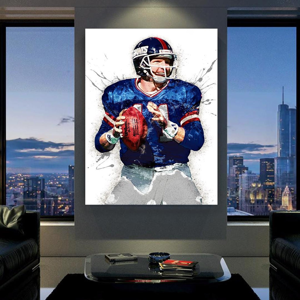 Phil Simms Poster, New York Giants, Gallery Canvas Wrap or Museum-Quality Poster, Fine Art, Wall Decor for Man Cave, Kids room