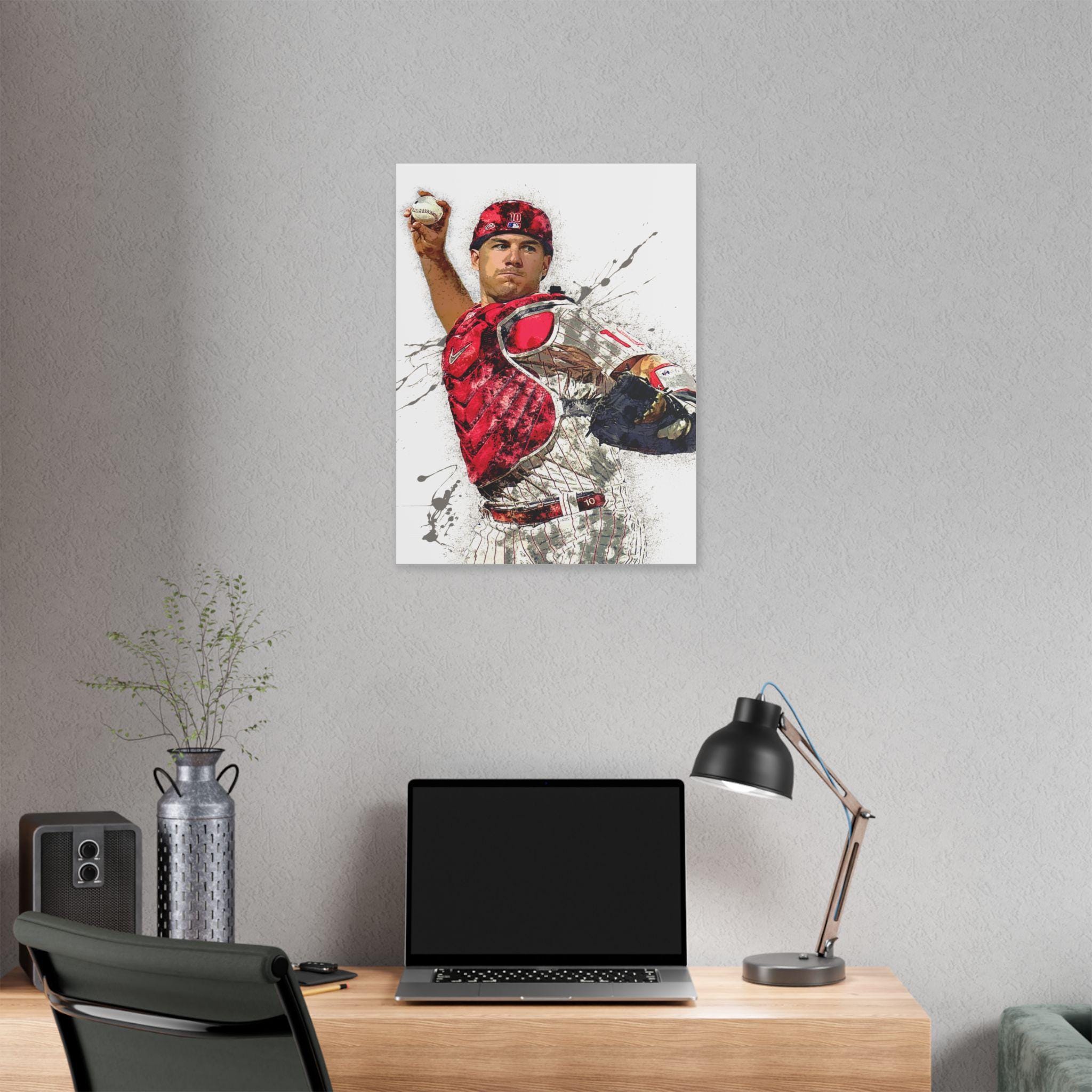 JT Realmuto Poster, Philadelphia Phillies, Gallery Canvas Wrap or Museum-Quality Poster Print, Fine Art, Man Cave, Office or Kids Room