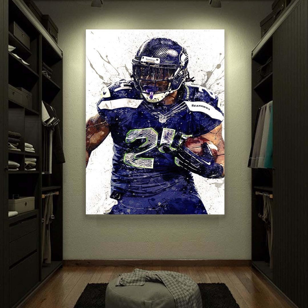 Marshawn Lynch Poster, Seattle Seahawks, Gallery Canvas Wrap or Museum-Quality Poster, Fine Art, Man Cave, Kids room