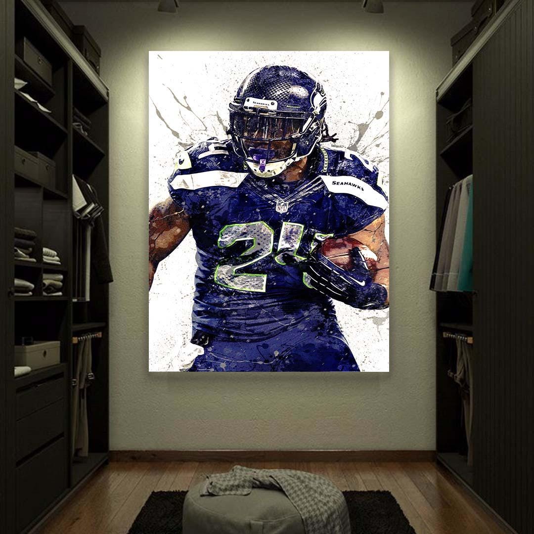 Marshawn Lynch Poster, Seattle Seahawks, Gallery Canvas Wrap or Museum-Quality Poster, Fine Art, Man Cave, Kids room
