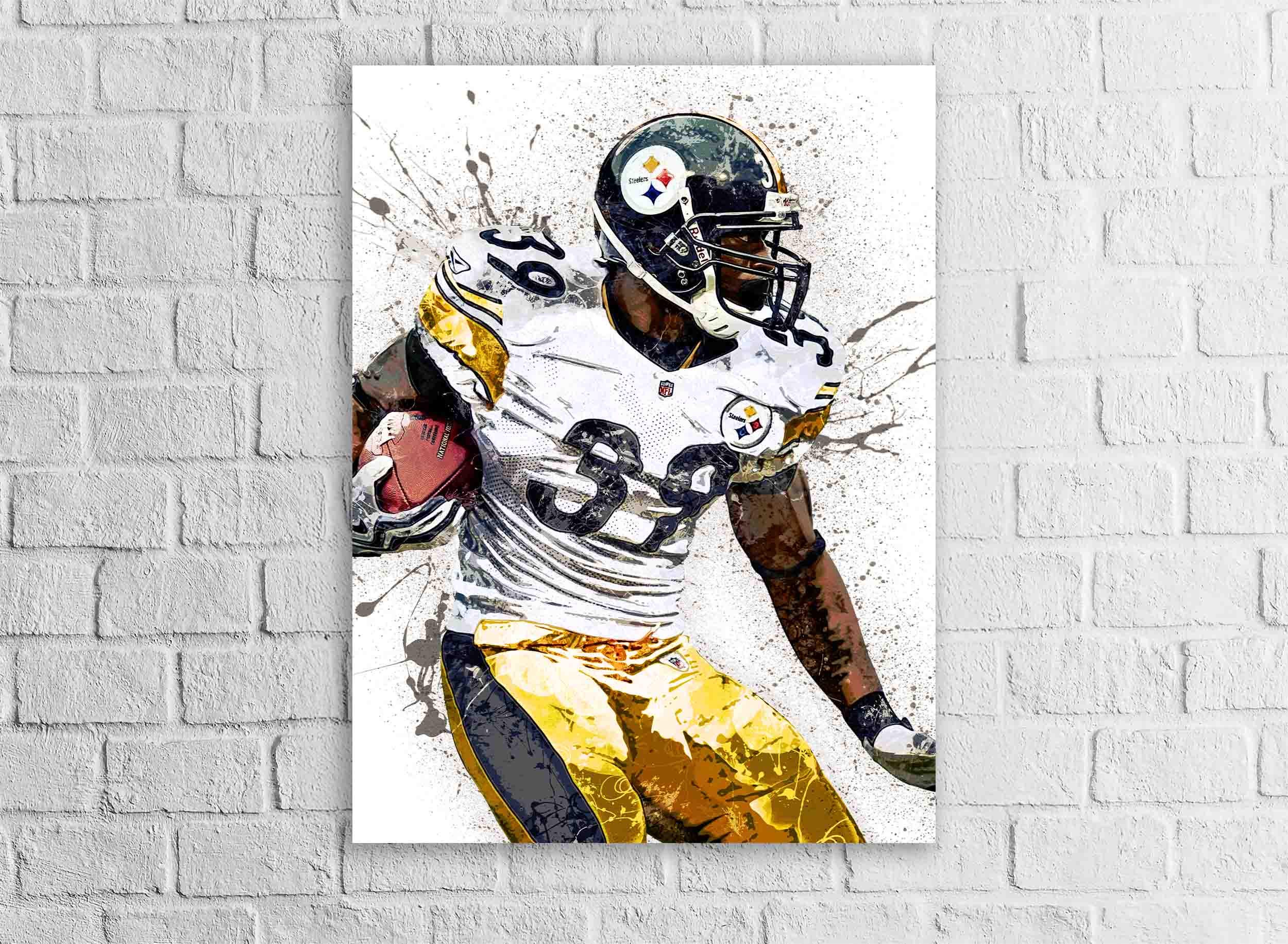 Willie Parker Poster, Pittsburgh Steelers, Gallery Canvas Wrap or Museum-Quality Poster, Fine Art, Wall Decor for Man Cave, Kids room, Dorm