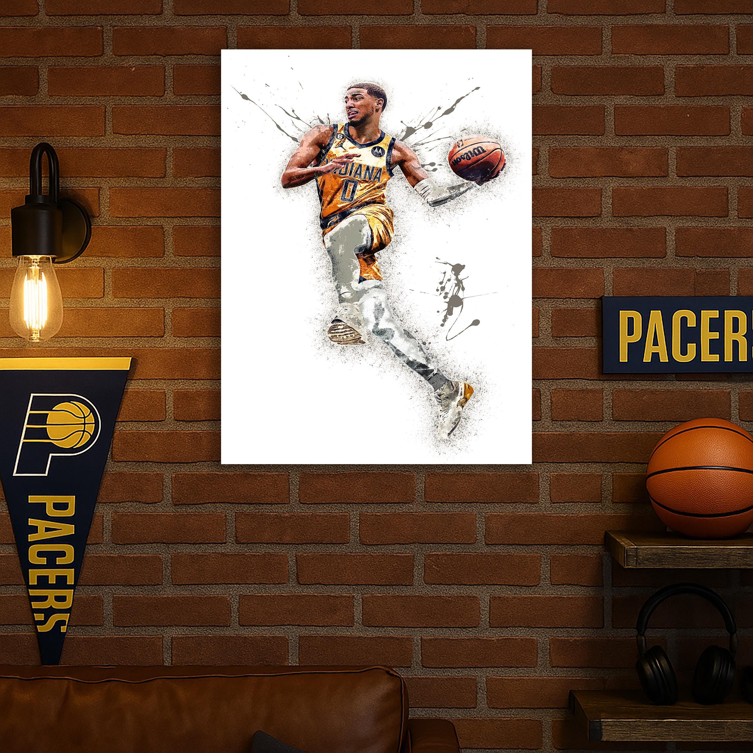 Tyrese Haliburton Poster, Indiana Pacers, Gallery Canvas Wrap or Museum-Quality Poster, Fine Art, Man Cave, Kids room, Dorm Room