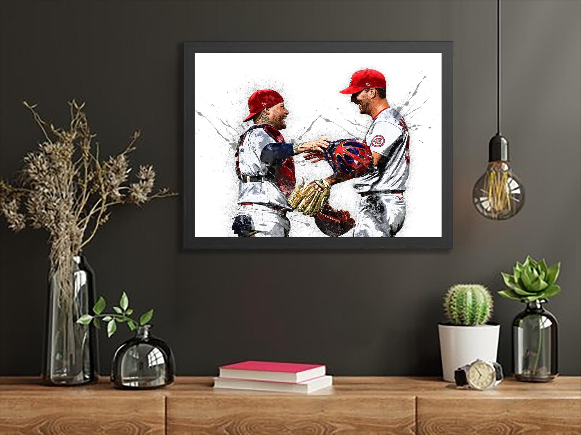 Yadier Molina & Adam Wainwright Cardinals Art: Baseball Poster, Canvas, or Framed Print