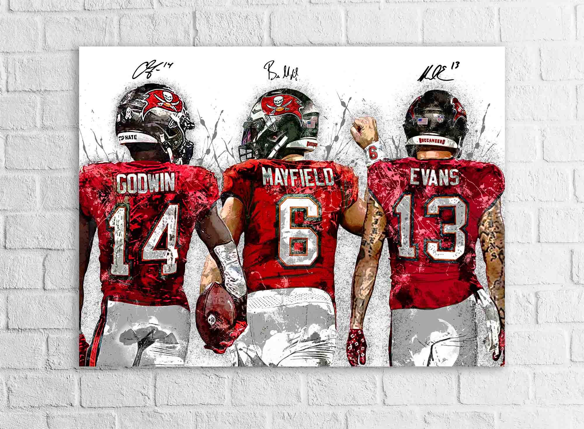 Baker Mayfield, Mike Evans, Chris Godwin Poster, Tampa Bay Buccaneers, Gallery Canvas Wrap, Wall Decor, Man Cave, Kids room, Office