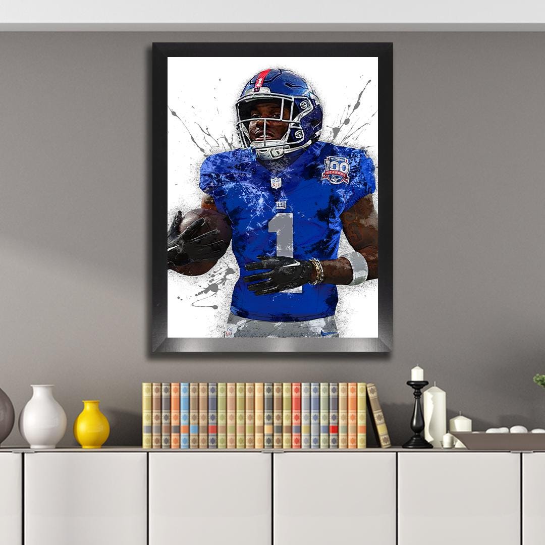 Malik Nabers Poster, New York Giants, Gallery Canvas Wrap or Museum-Quality Poster, Fine Art, Wall Decor for Man Cave, Kids room