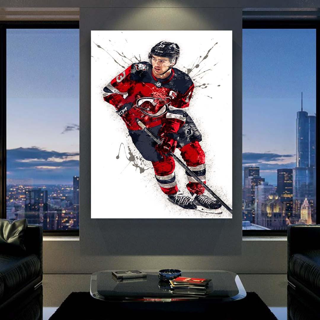 Nico Hischier Poster, New Jersey Devils, Gallery Canvas Wrap or Museum-Quality Poster Print, Wall Decor for Man Cave, Office or Kids Room