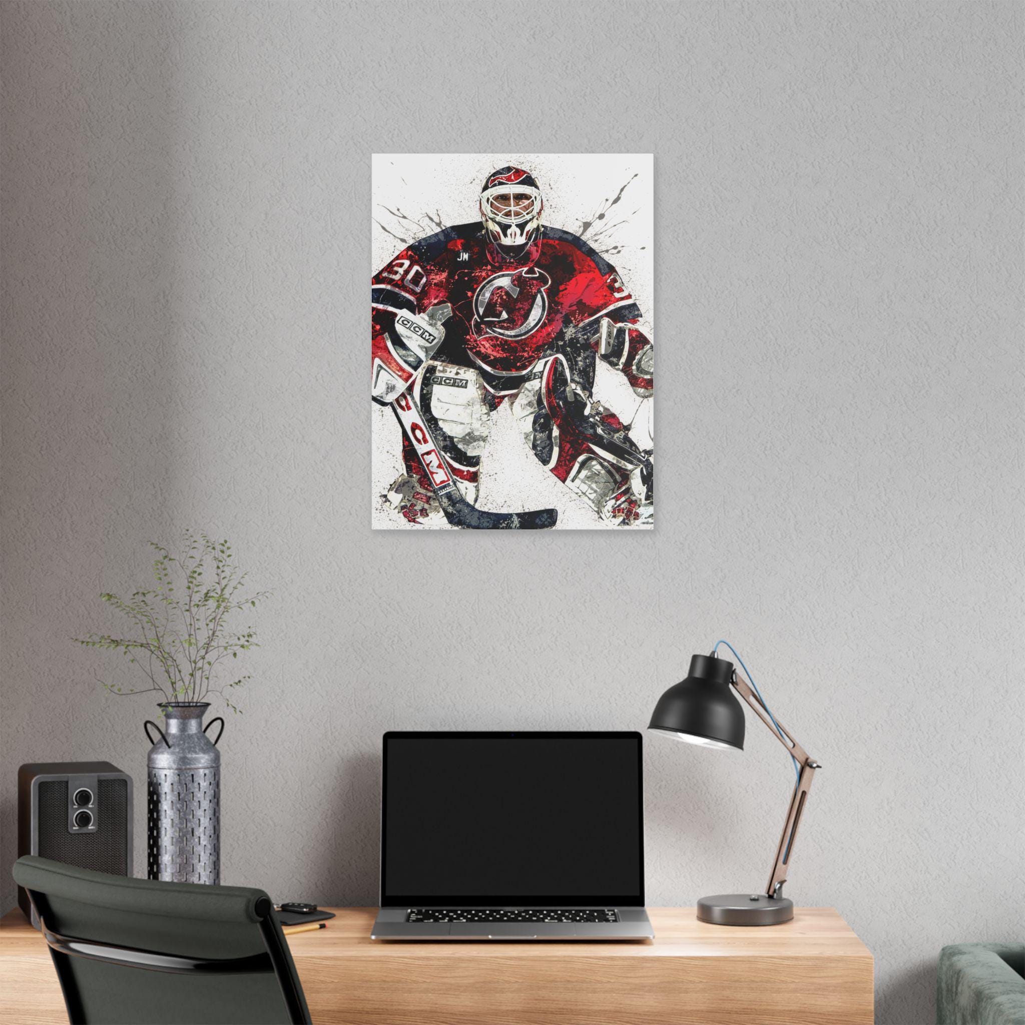 Martin Brodeur Poster, New Jersey Devils, Gallery Canvas Wrap or Museum-Quality Poster Print, Wall Decor for Man Cave, Office or Kids Room