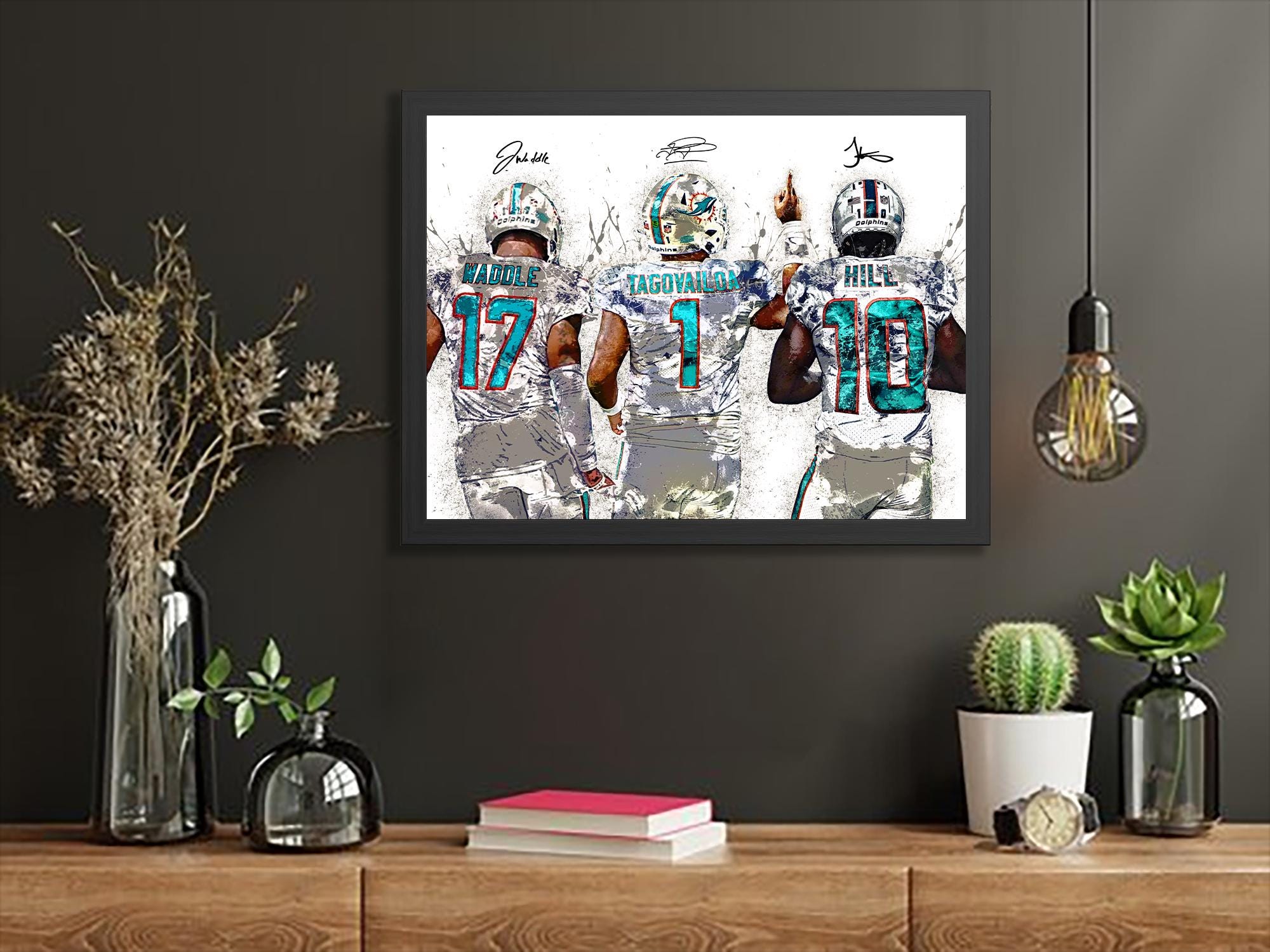 Tua Tagovailoa, Tyreek Hill, Jaylen Waddle, Miami Dolphins, Gallery Canvas Wrap or Premium Poster, Fine Art, Man Cave, Kids room