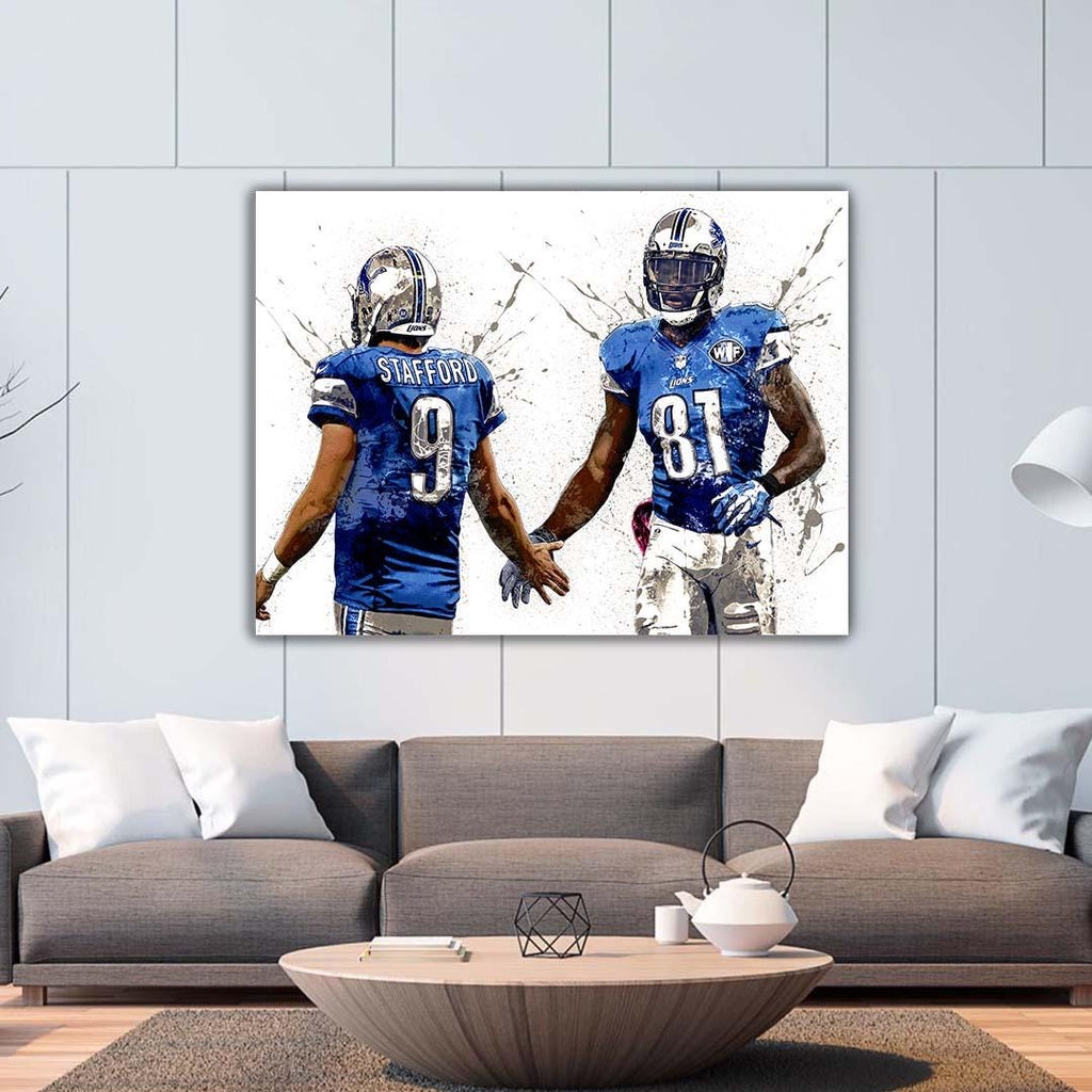 Matthew Stafford, Calvin Johnson, Detroit Lions, Gallery Canvas Wrap, Museum-Quality Poster, Wall Art, Man Cave, Kids room, Office
