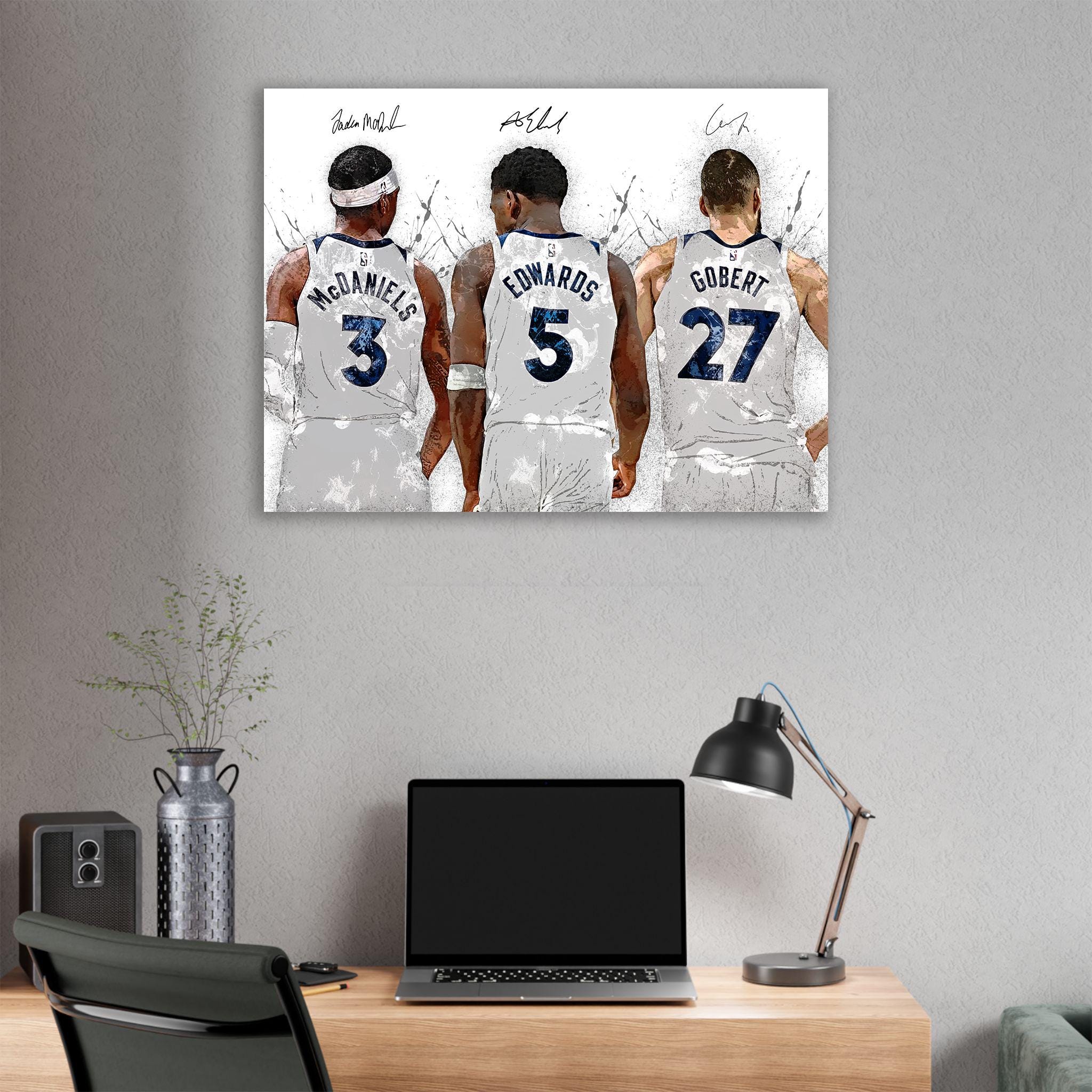 Anthony Edwards, Jaden McDaniels, Rudy Gobert, Minnesota Timberwolves, Gallery Canvas Wrap, Premium Poster, Fine Art, Man Cave, Kids room