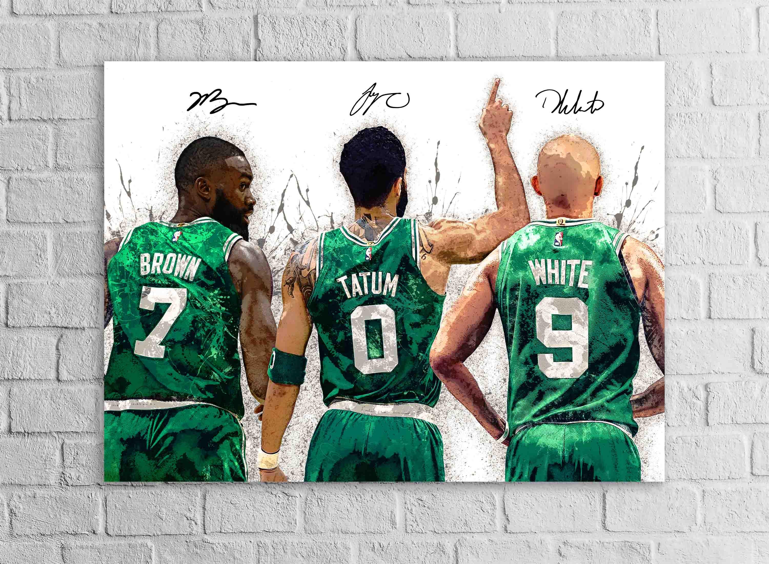 Jayson Tatum, Derrick White, Jaylen Brown, Boston Celtics, Canvas Wrap or Museum-Quality Poster, Fine Art, Man Cave, Office or Dorm Room