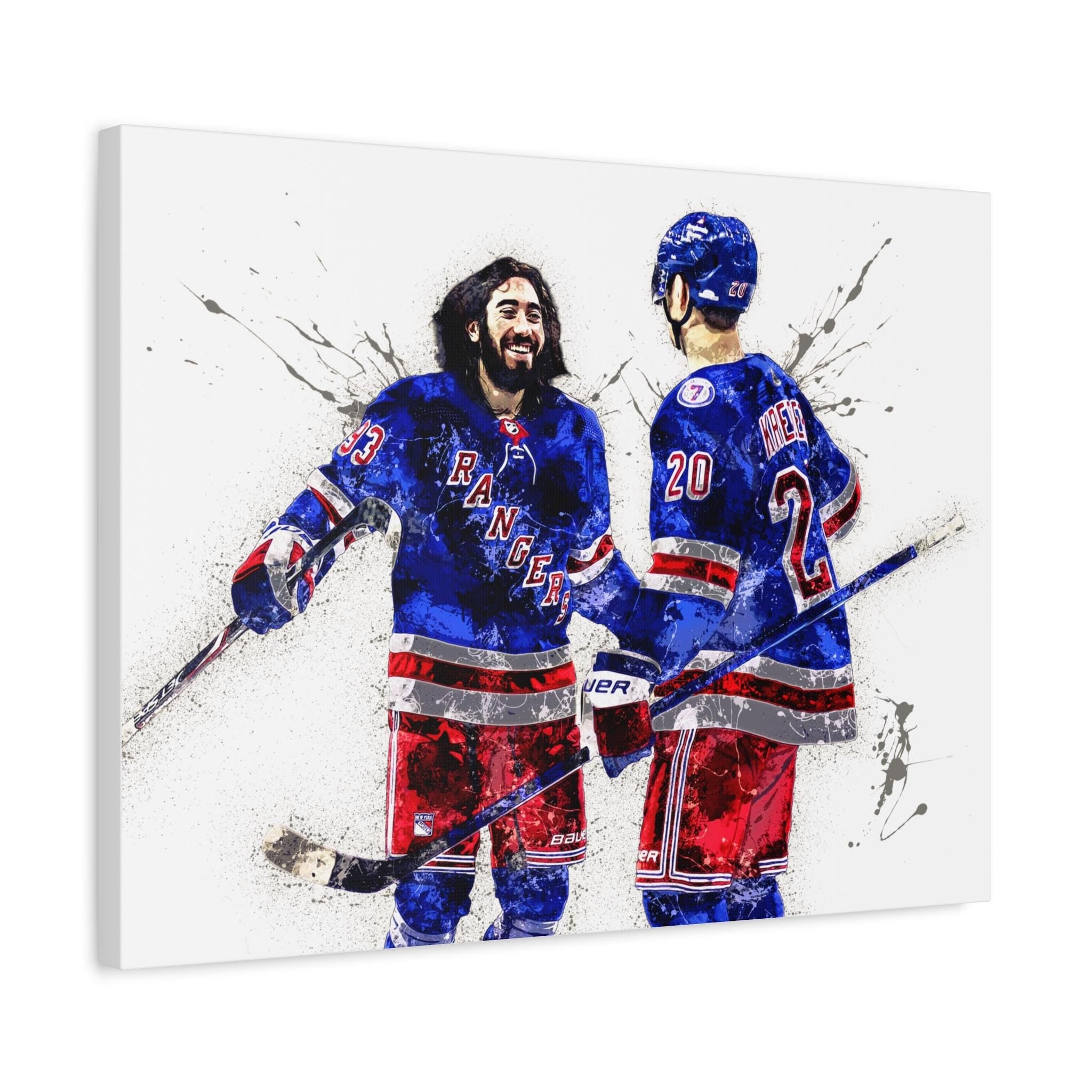 Mika Zibanejad, Chris Kreider Poster, New York Rangers, Gallery Canvas Wrap or Museum-Quality Poster, Man Cave, Kids room, Office