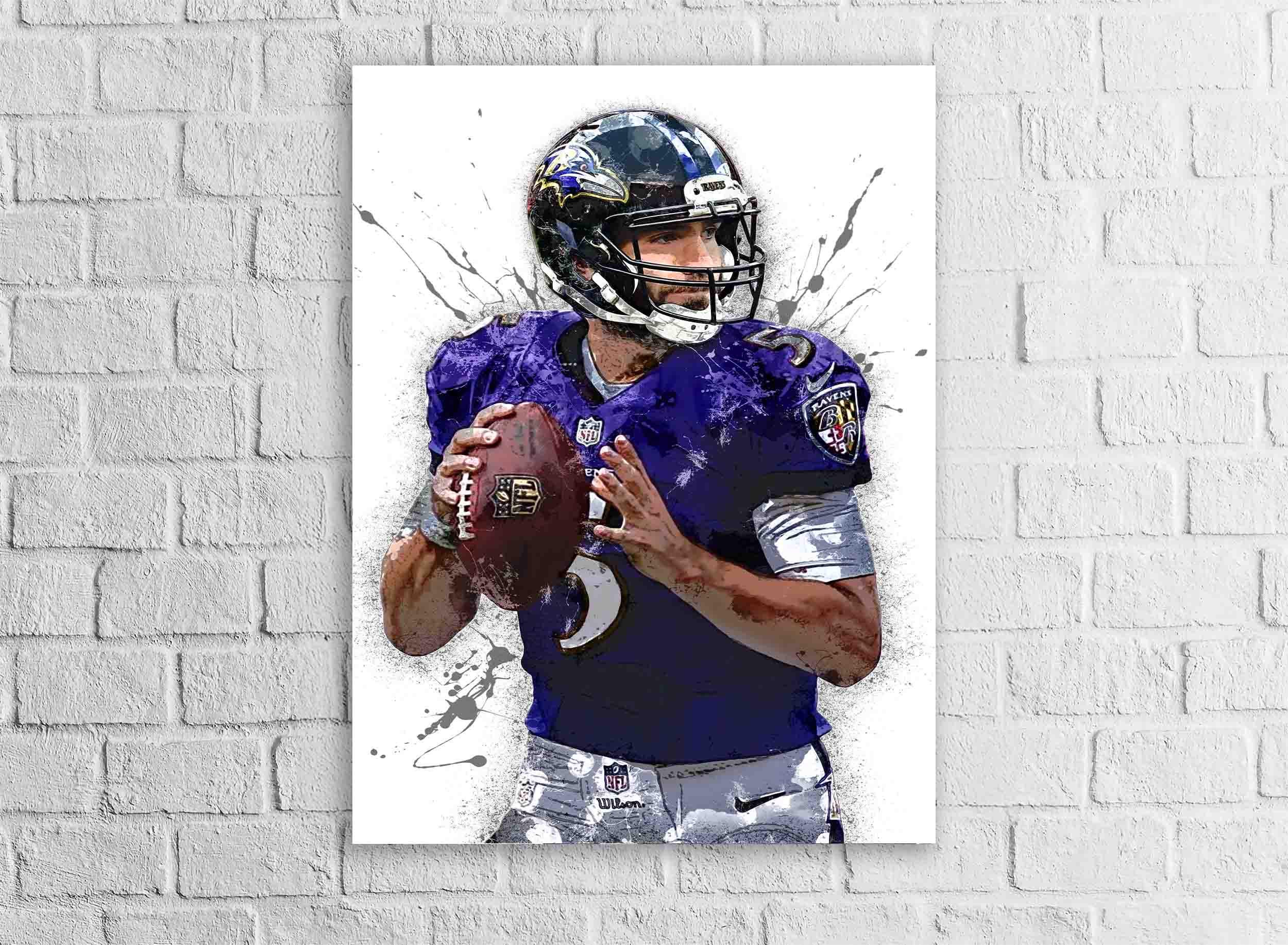 Joe Flacco Print, Baltimore Ravens, Gallery Canvas Wrap or Museum-Quality Poster, Fine Art, Wall Decor for Man Cave, Kids room