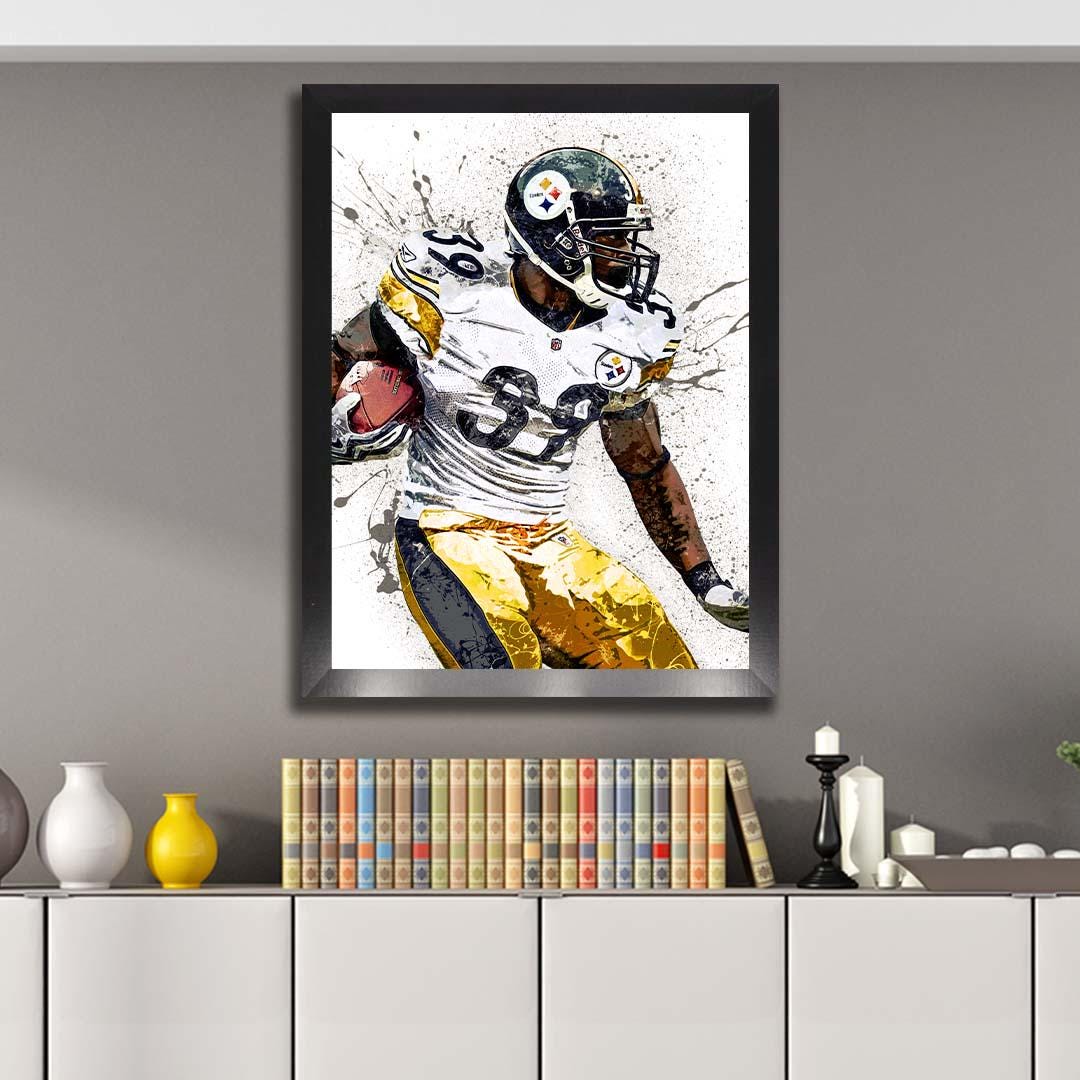 Willie Parker Poster, Pittsburgh Steelers, Gallery Canvas Wrap or Museum-Quality Poster, Fine Art, Wall Decor for Man Cave, Kids room, Dorm