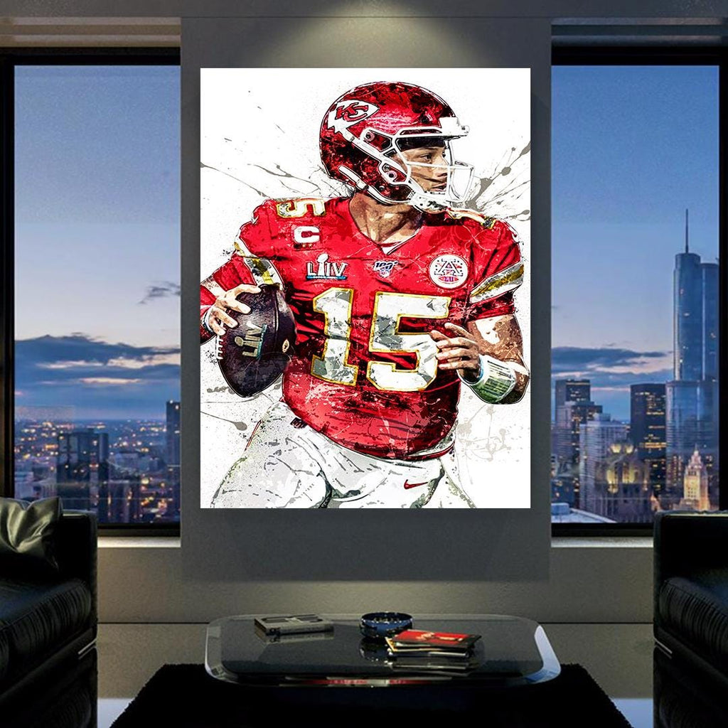 Patrick Mahomes Poster, Kansas City Chiefs, Gallery Canvas Wrap or Museum-Quality Poster, Fine Art, Man Cave, Kids room