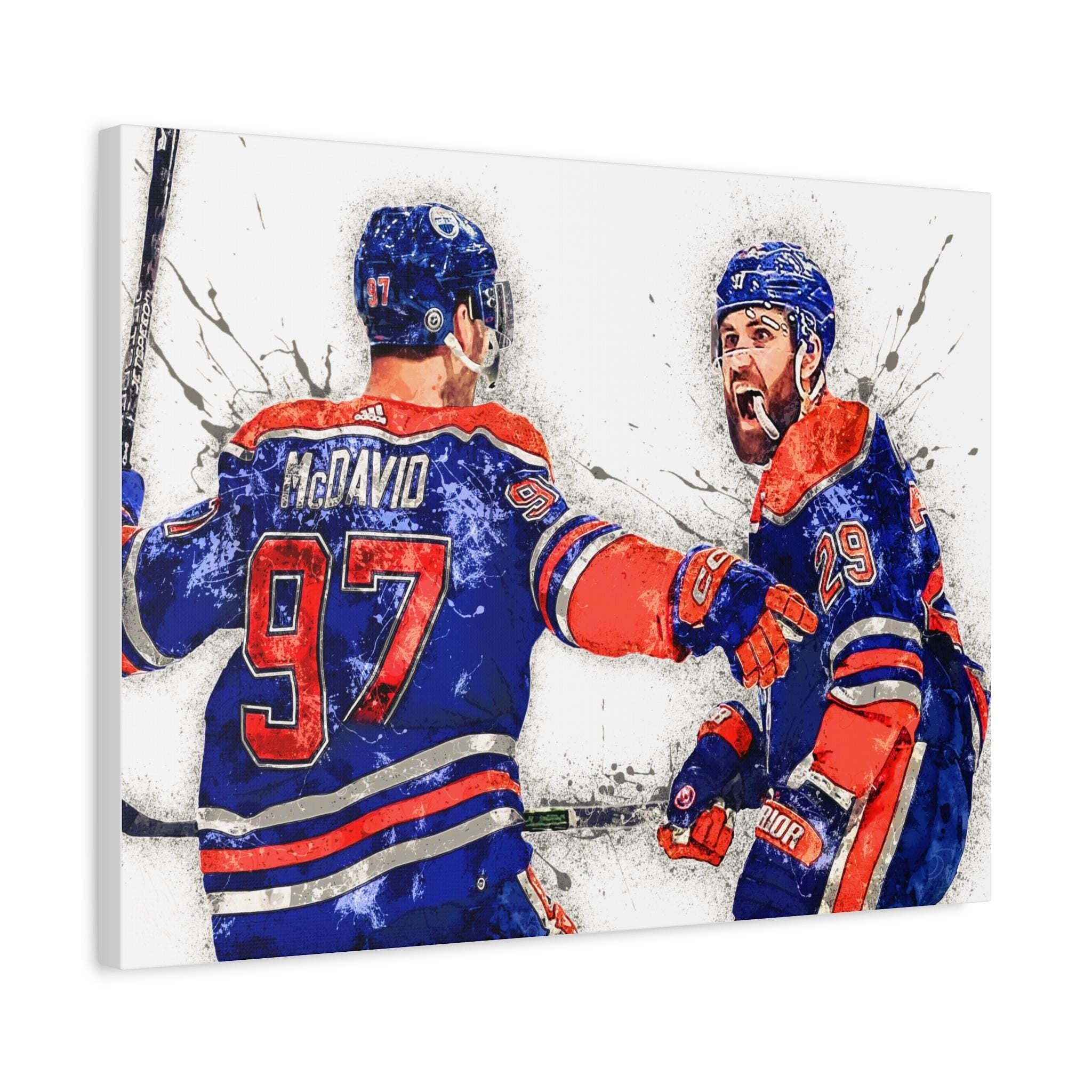 Connor McDavid, Leon Draisaitl, Edmonton Oilers, Gallery Canvas Wrap or Museum-Quality Poster, Wall Decor, Man Cave, Kids room, Office