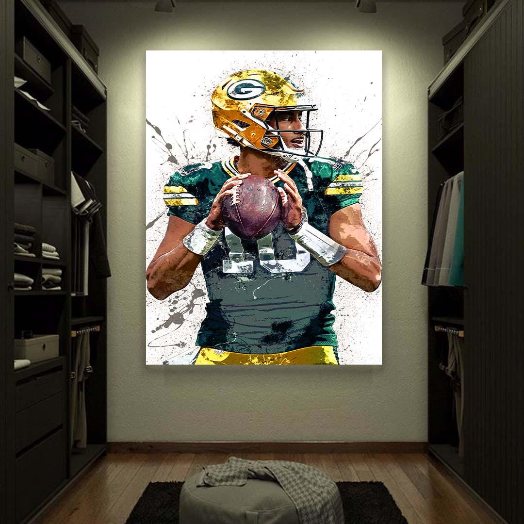 Jordan Love Poster, Green bay Packers, Gallery Canvas Wrap or Museum-Quality Poster, Fine Art, Wall Decor for Man Cave, Kids room, Dorm Room