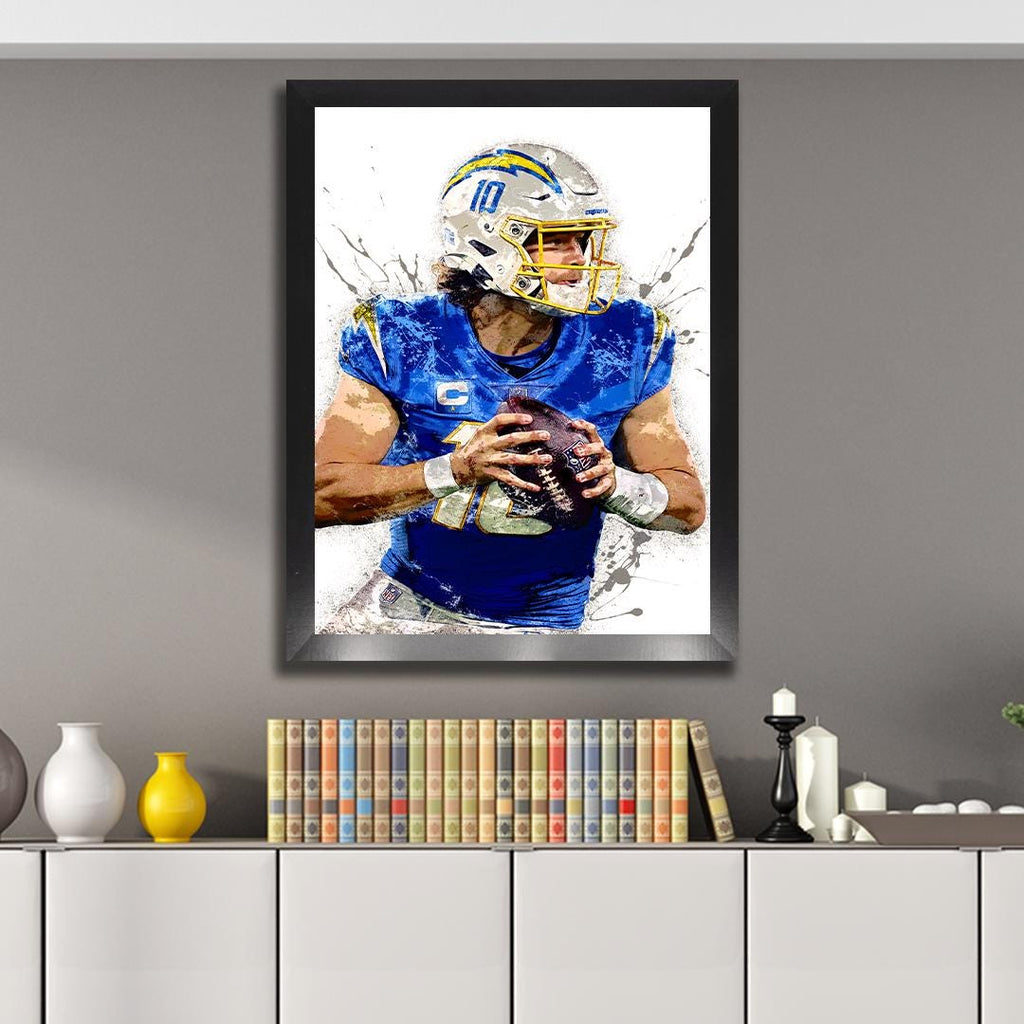 Justin Herbert Poster, Los Angeles Chargers, Gallery Canvas Wrap or Museum-Quality Poster, Fine Art, Man Cave, Kids room