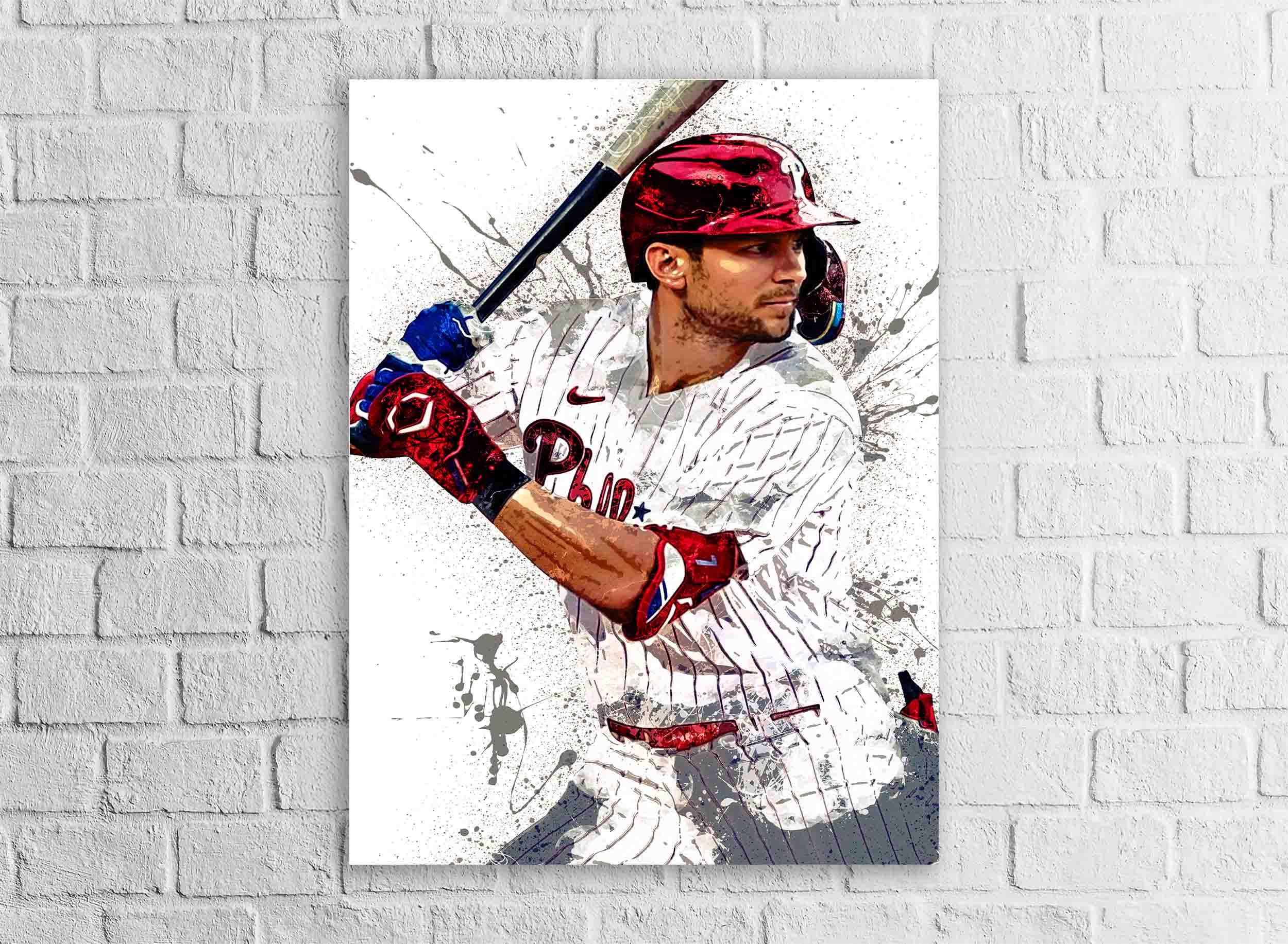 Trea Turner Poster, Philadelphia Phillies, Gallery Canvas Wrap or Museum-Quality Poster Print, Fine Art, Man Cave, Office or Kids Room