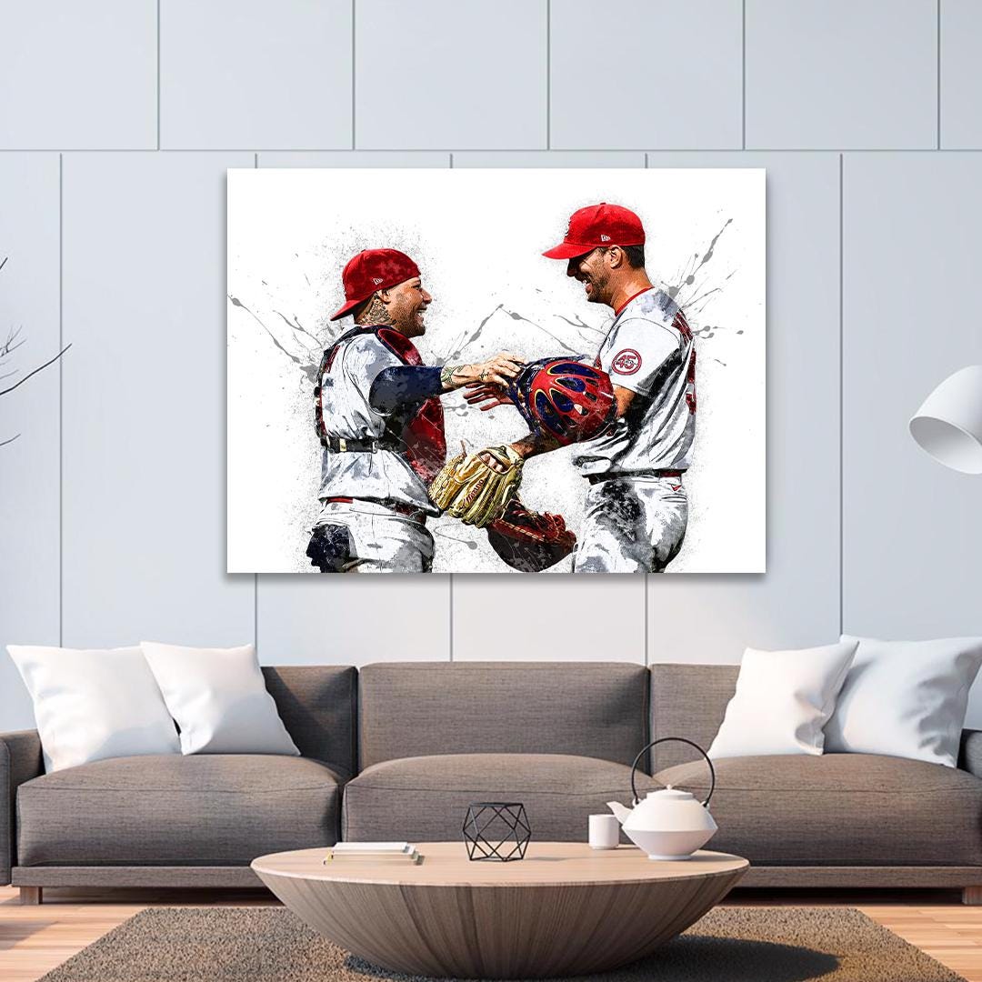 Yadier Molina & Adam Wainwright Cardinals Art: Baseball Poster, Canvas, or Framed Print