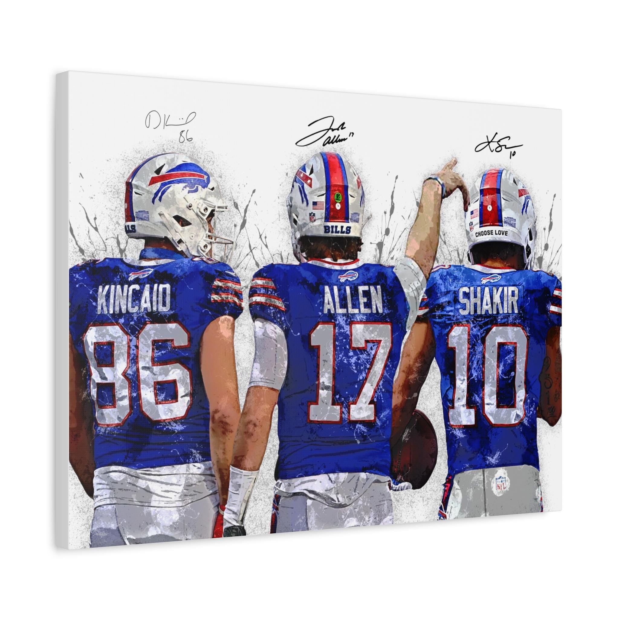Josh Allen, Dalton Kincaid, Khalil Shakir, Buffalo Bills, Gallery Canvas Wrap or Museum-Quality Poster, Fine Art, Man Cave, Kids room