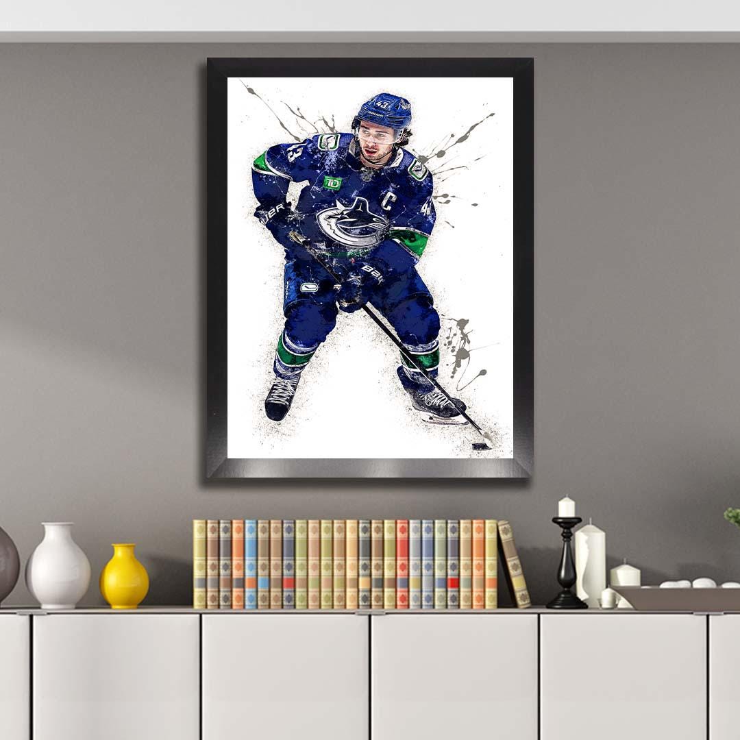Quinn Hughes Poster, Vancouver Canucks, Gallery Canvas Wrap or Museum-Quality Poster Print, Wall Decor for Man Cave, Office or Kids Room