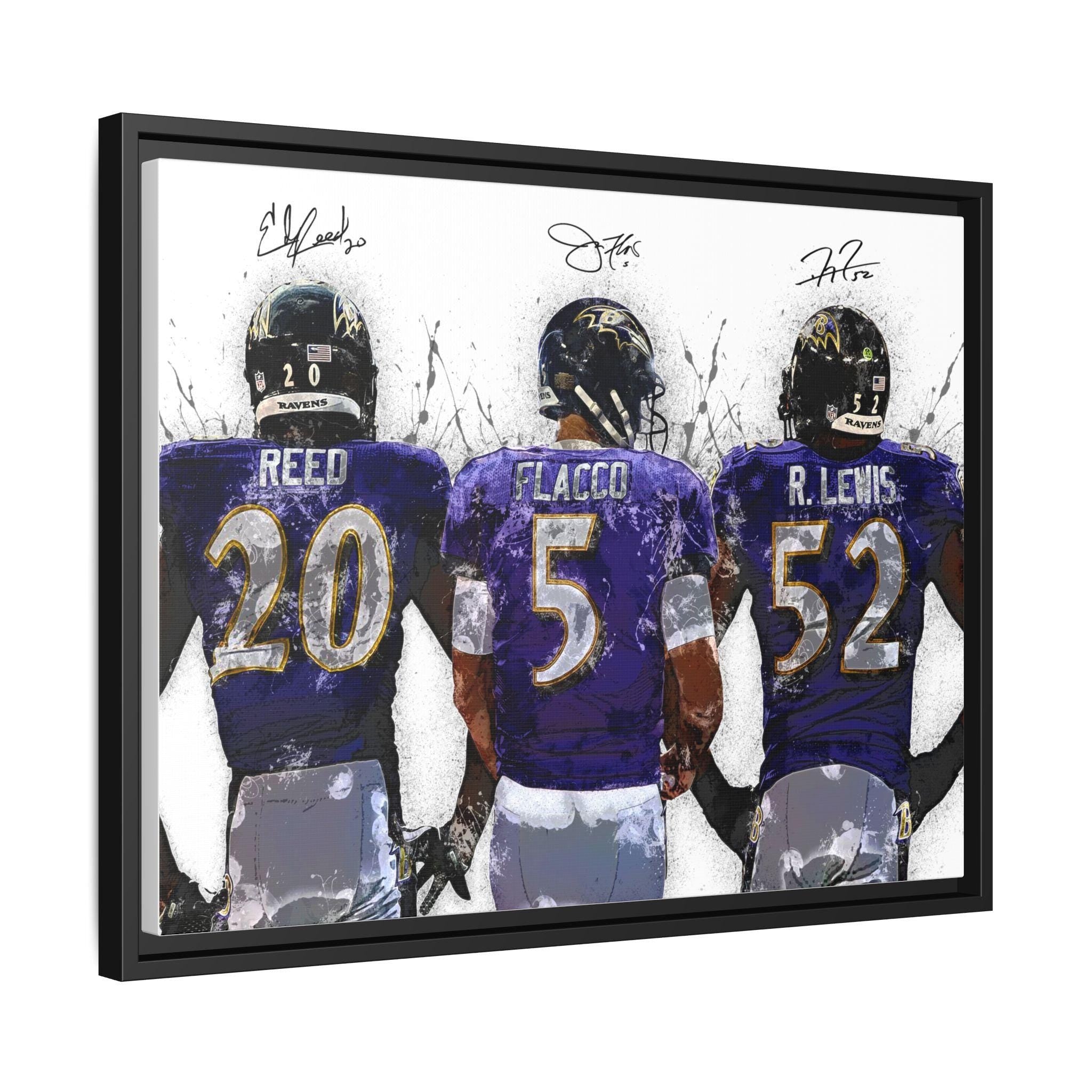 Baltimore Ravens Legends Poster: Ed Reed, Ray Lewis, Joe Flacco - Man Cave Wall Art