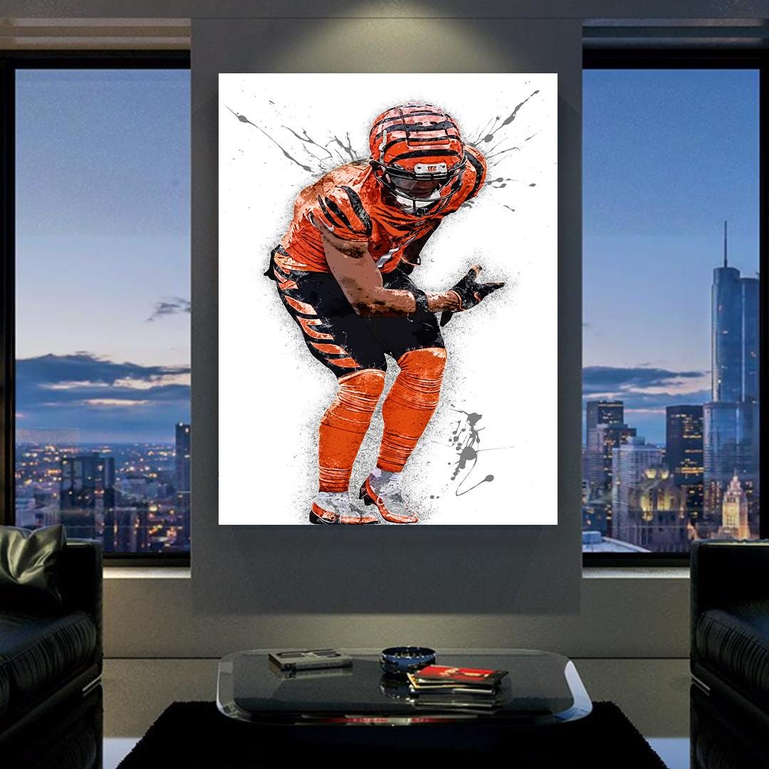 Ja'Marr Chase Poster, Celebrate, Cincinnati Bengals, Canvas Wrap or Museum-Quality Poster, Fine Art, Man Cave, Kids room, Office