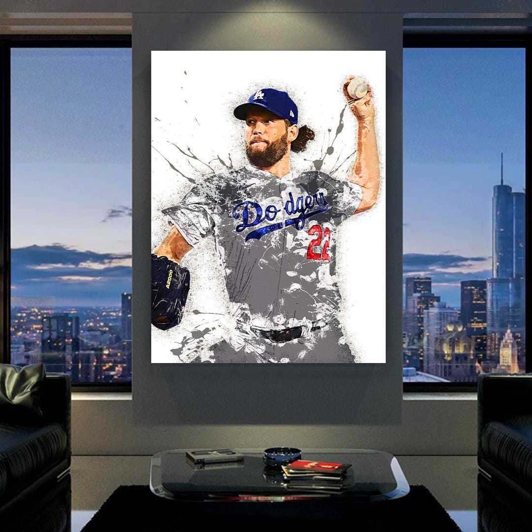 Clayton Kershaw Poster, Los Angeles Dodgers, Gallery Canvas Wrap, Fine Art Quality, Wall Decor for Man Cave, Kids room, Dorm Room