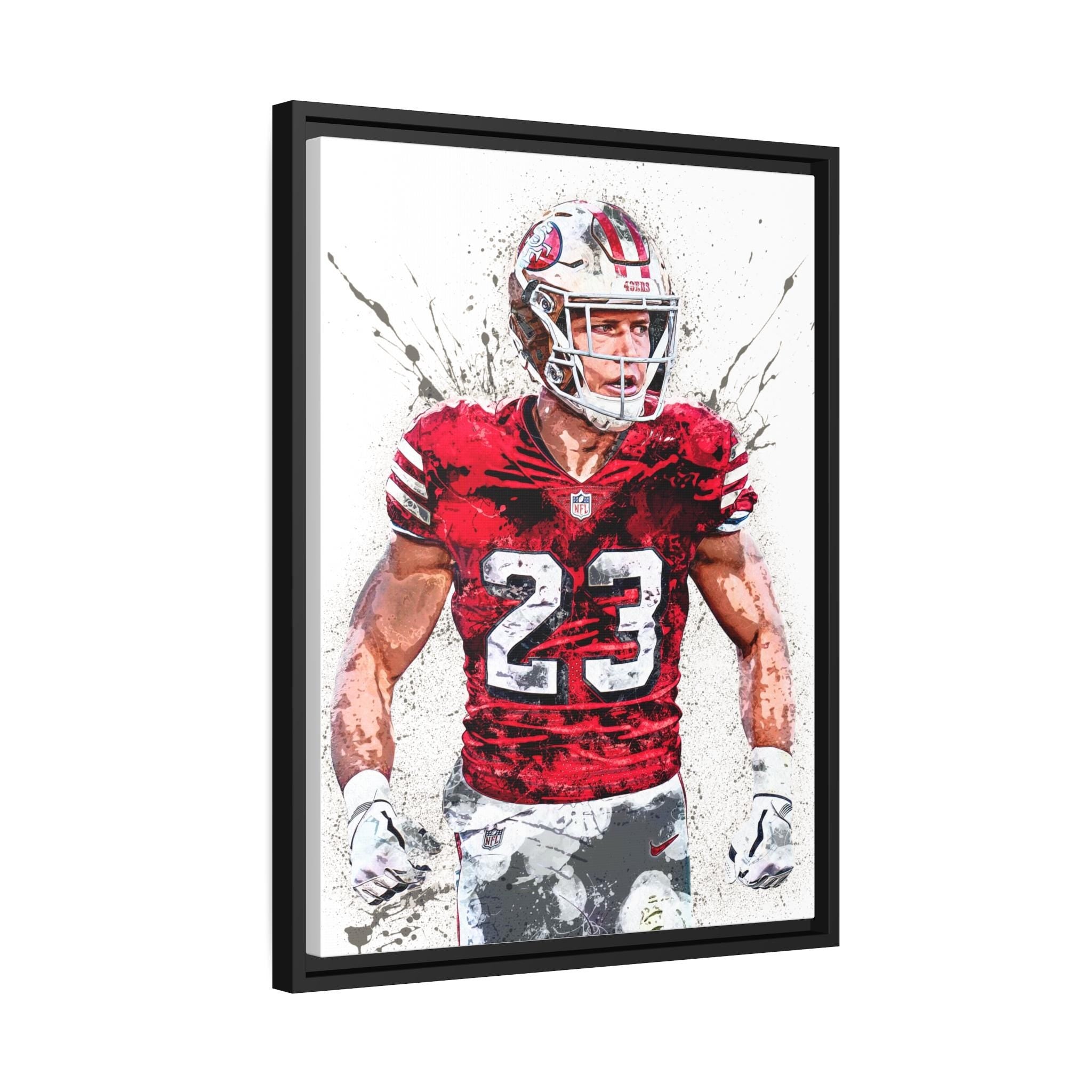 Christian McCaffrey Poster, San Francisco 49ers, Gallery Canvas Wrap or Premium Poster, Fine Art Quality, Man Cave, Kids room