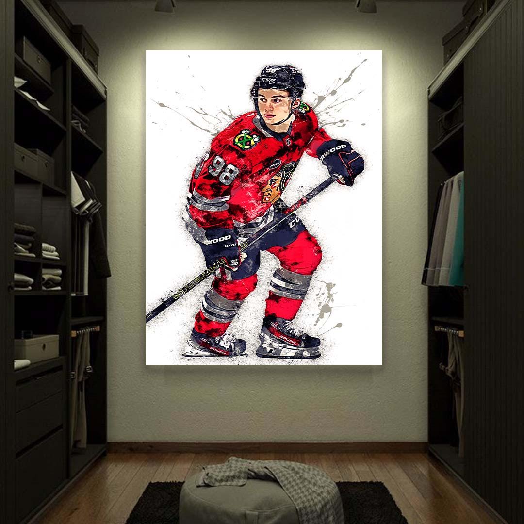 Connor Bedard Poster, Chicago Blackhawks, Gallery Canvas Wrap or Museum-Quality Poster Print, Wall Decor for Man Cave, Office or Kids Room