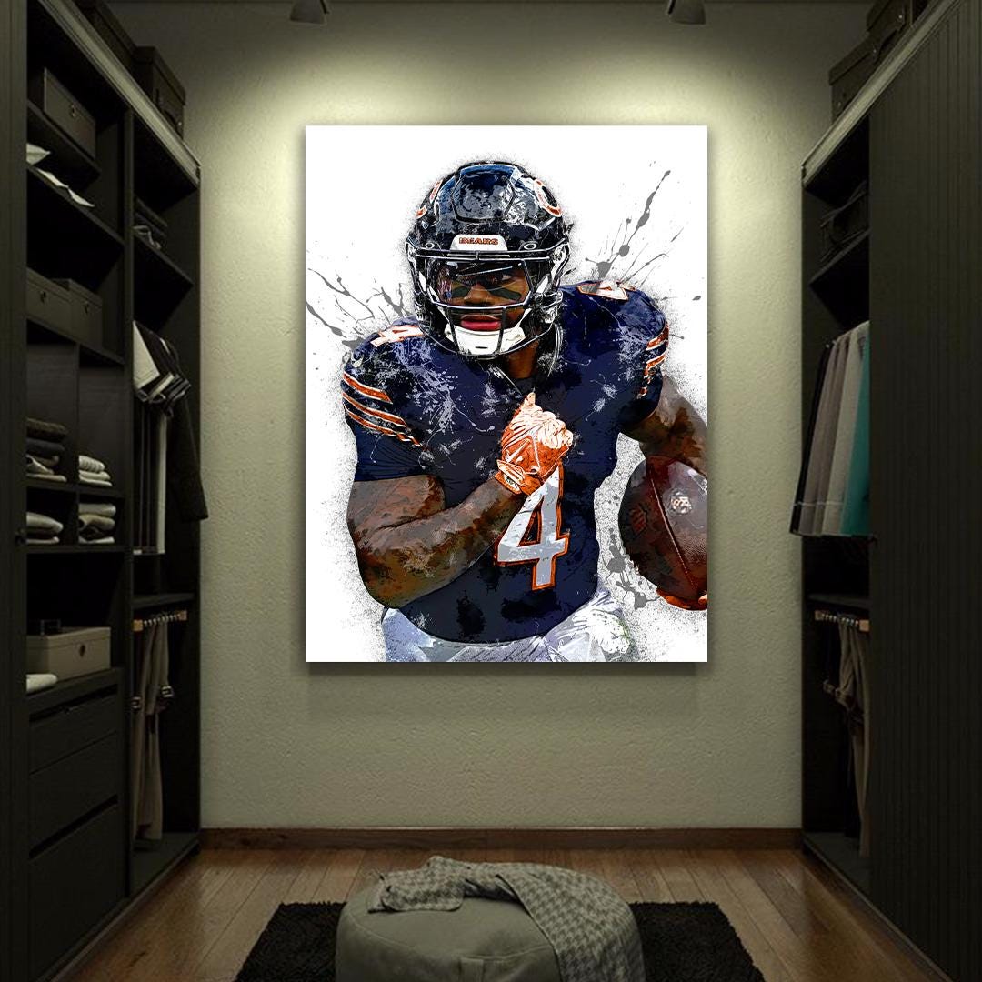 D'Andre Swift Poster, Chicago Bears, Gallery Canvas Wrap or Museum-Quality Poster, Fine Art, Wall Decor for Man Cave, Kids room