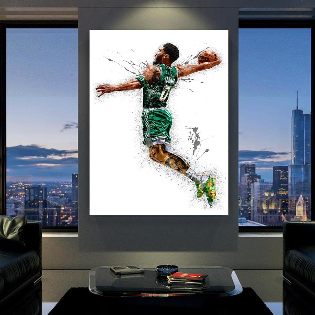 Jayson Tatum, Boston Celtics, Gallery Canvas Wrap or Museum-Quality Poster, Fine Art, Wall Decor for Man Cave, Kids room, Dorm Room