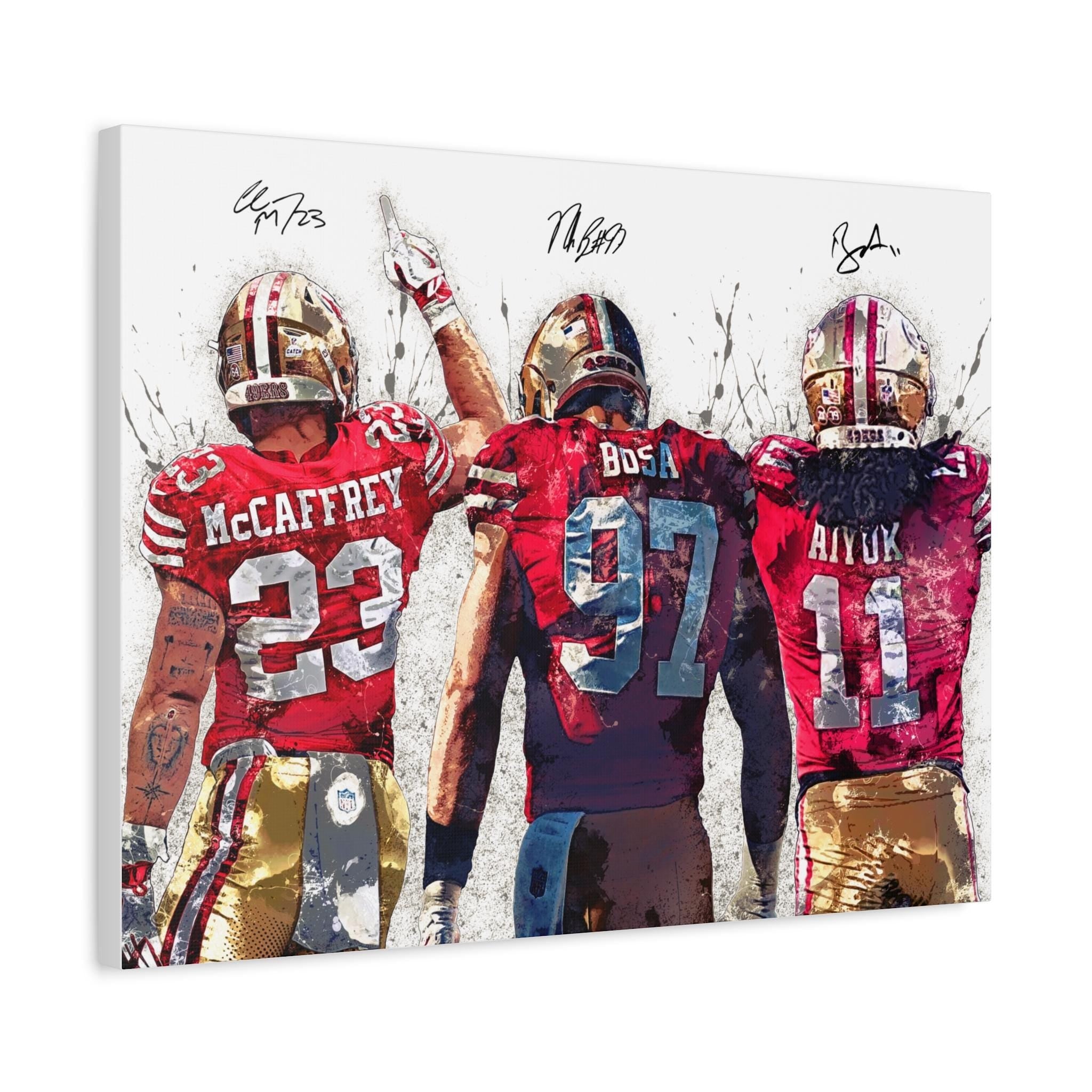 Christian McCaffrey, Deebo Samuel, Brock Purdy San Francisco 49ers, Gallery Canvas Wrap or Premium Poster, Fine Art, Man Cave, Kids room