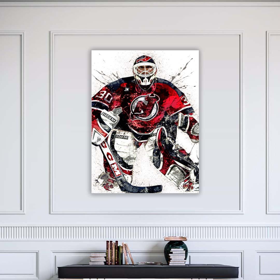 Martin Brodeur Poster, New Jersey Devils, Gallery Canvas Wrap or Museum-Quality Poster Print, Wall Decor for Man Cave, Office or Kids Room