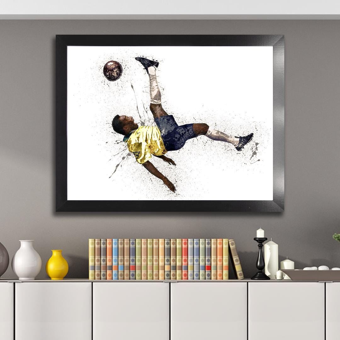 Pele Poster Print, Iconic Kick, Gallery Canvas Wrap or Museum-Quality Poster, Fine Art, Man Cave, Kids room, Dorm Room