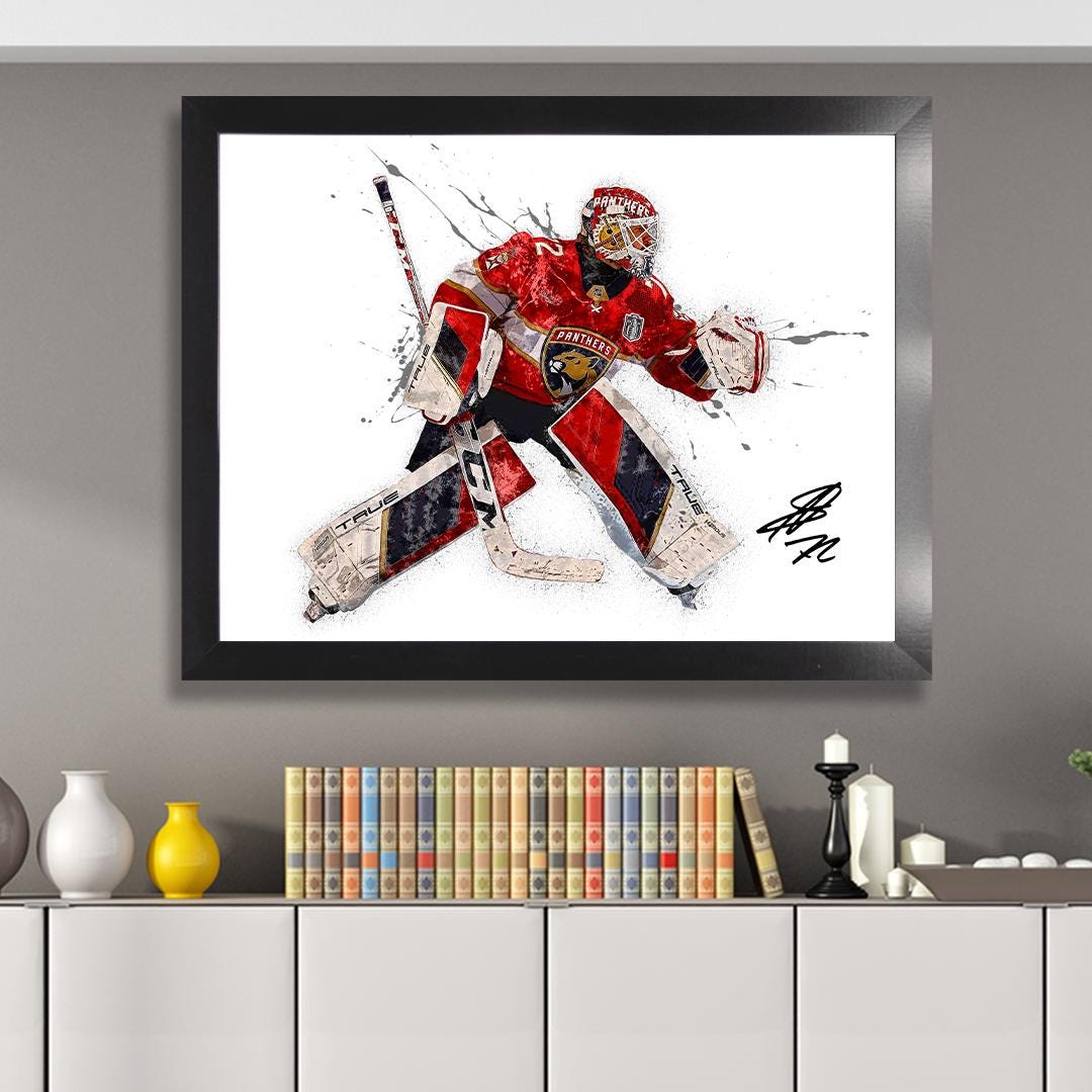 Sergei Bobrovsky Poster, Florida Panthers, Gallery Canvas Wrap or Museum-Quality Poster Print, Wall Decor for Man Cave, Office or Kids Room