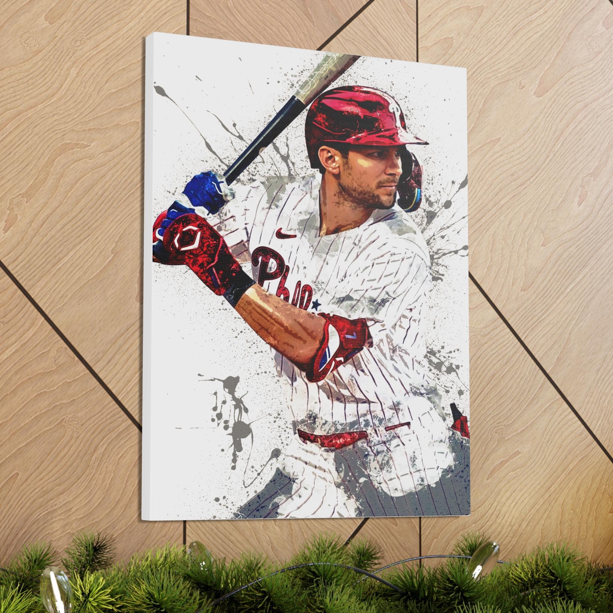 Trea Turner Poster, Philadelphia Phillies, Gallery Canvas Wrap or Museum-Quality Poster Print, Fine Art, Man Cave, Office or Kids Room