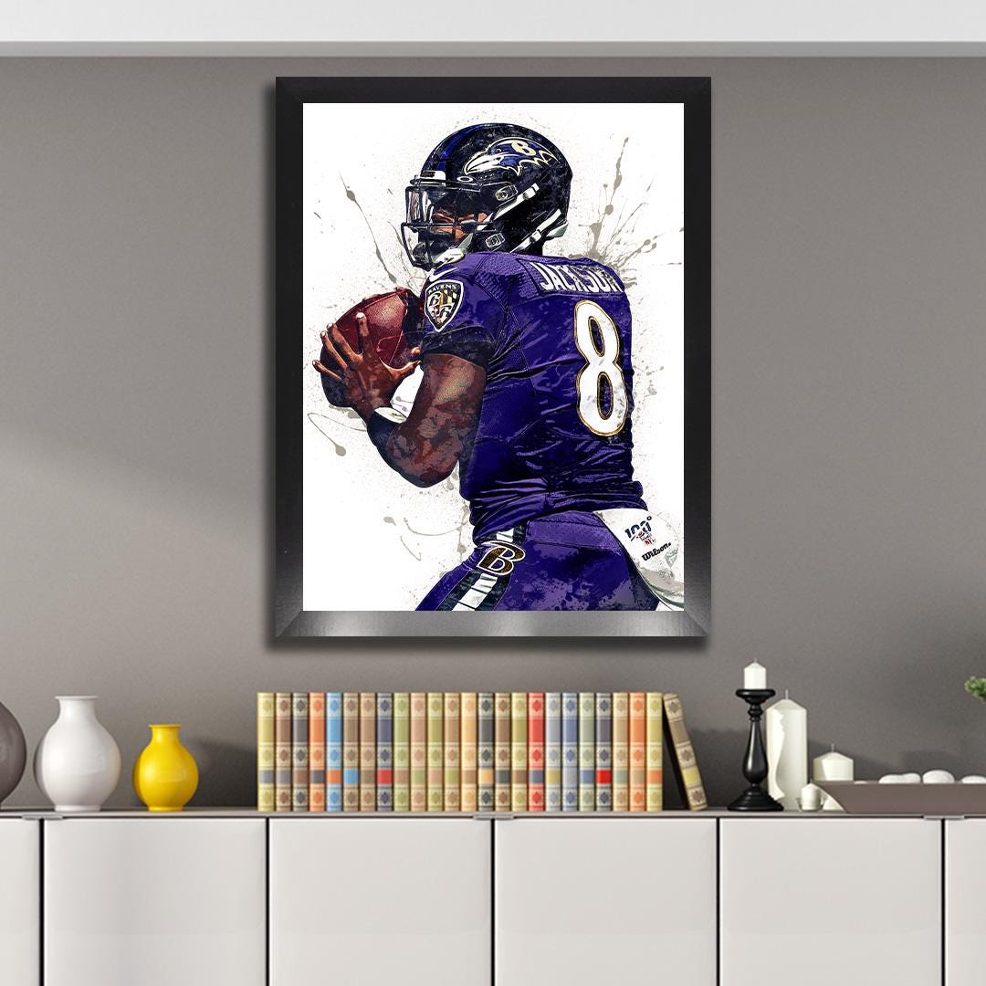 Lamar Jackson Print, Baltimore Ravens, Gallery Canvas Wrap or Museum-Quality Poster, Fine Art, Wall Decor for Man Cave, Kids room