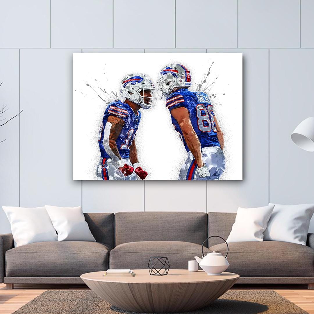 Dalton Kincaid, Khalil Shakir Poster, Buffalo Bills, Gallery Canvas Wrap or Museum-Quality Poster, Fine Art, Wall Decor, Man Cave, Kids room