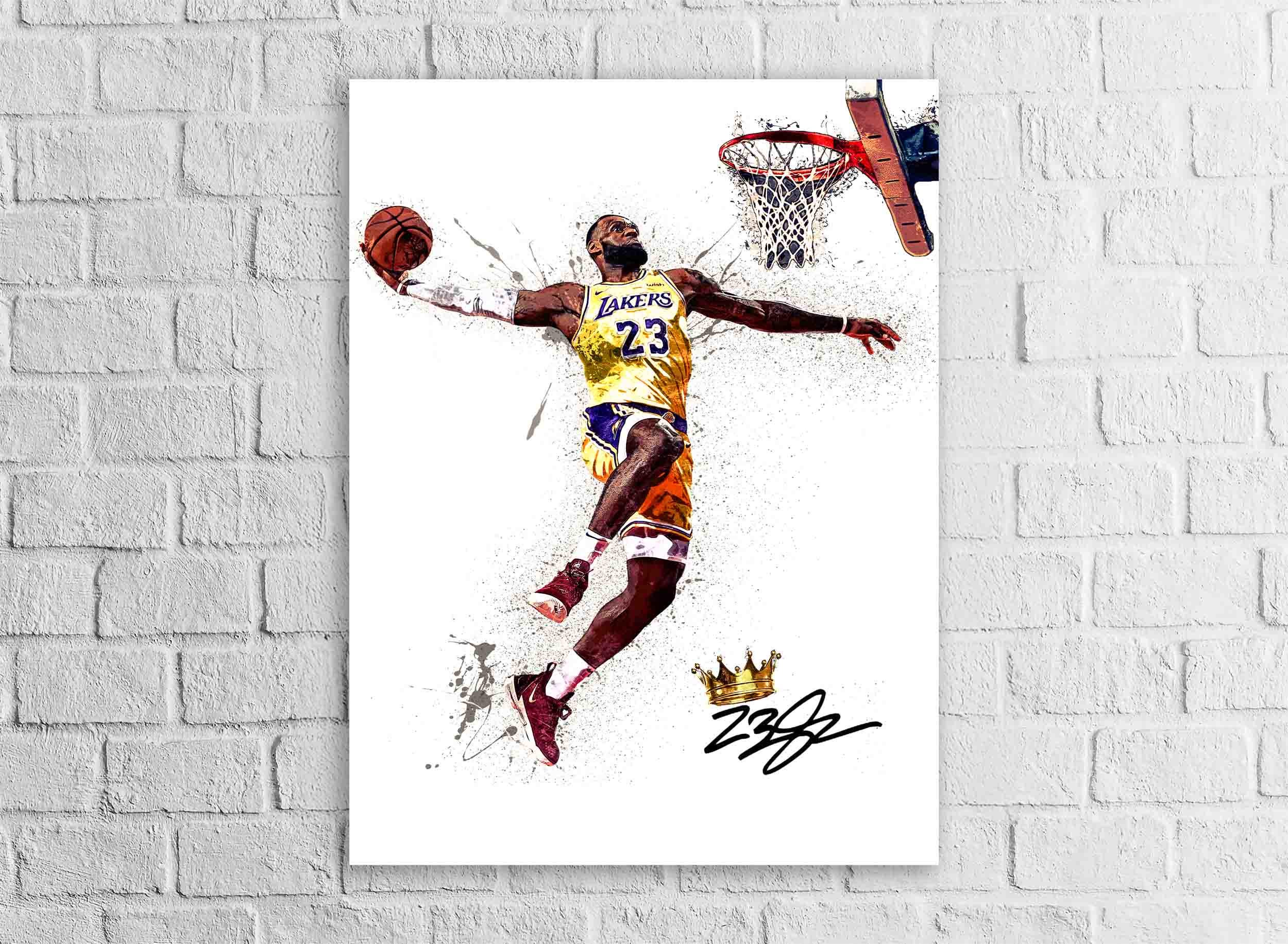 Lebron James Dunk Poster, Los Angeles Lakers, Gallery Canvas Wrap or Museum-Quality Poster, Fine Art, Man Cave, Kids room, Dorm Room
