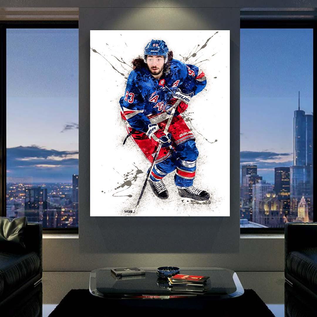 Mika Zibanejad Poster, New York Rangers, Gallery Canvas Wrap or Museum-Quality Poster, Man Cave, Kids room, Office