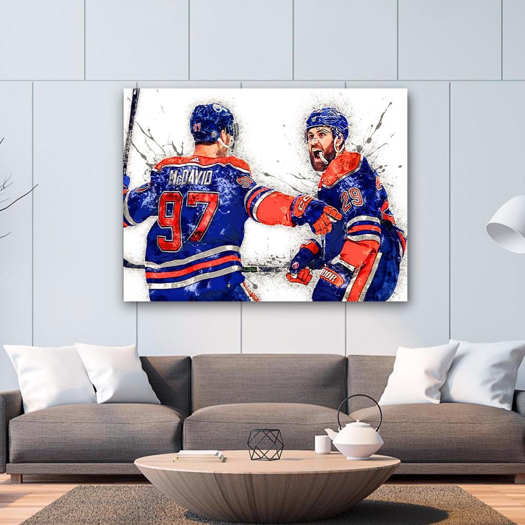 Connor McDavid, Leon Draisaitl, Edmonton Oilers, Gallery Canvas Wrap or Museum-Quality Poster, Wall Decor, Man Cave, Kids room, Office