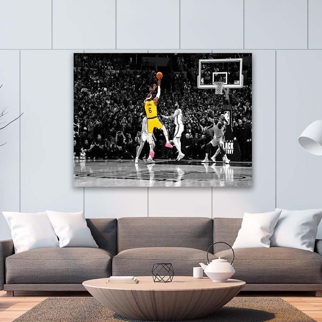 Lebron James, "Record Breaking Shot", Gallery Canvas Wrap or Museum-Quality Poster, Fine Art, Man Cave, Kids room, Dorm Room