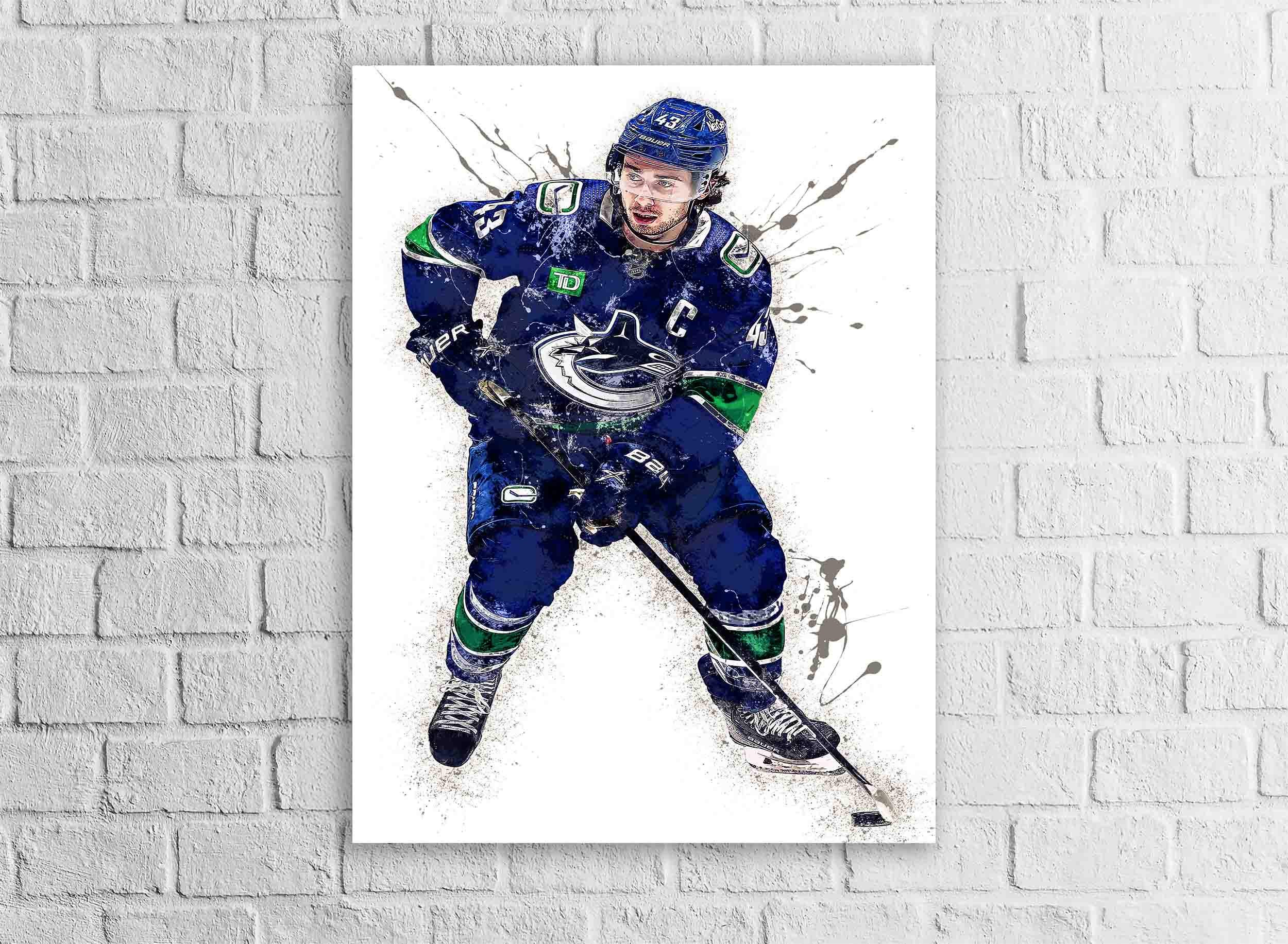 Quinn Hughes Poster, Vancouver Canucks, Gallery Canvas Wrap or Museum-Quality Poster Print, Wall Decor for Man Cave, Office or Kids Room