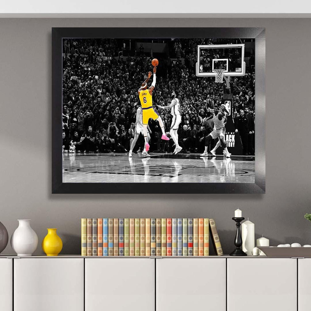 Lebron James, "Record Breaking Shot", Gallery Canvas Wrap or Museum-Quality Poster, Fine Art, Man Cave, Kids room, Dorm Room