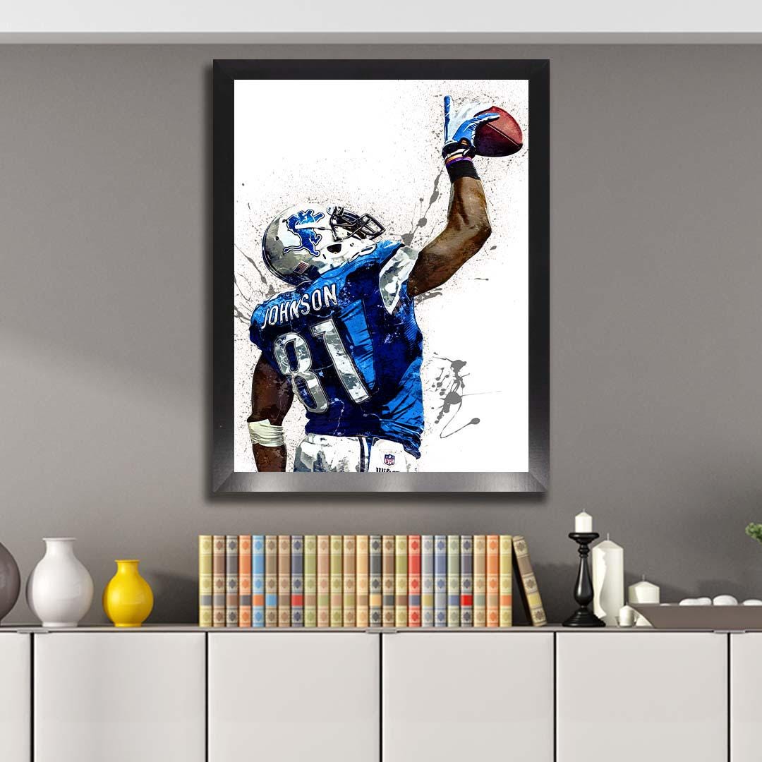 Calvin Johnson Poster, Detroit Lions, Gallery Canvas Wrap, Museum-Quality Poster, Wall Art, Man Cave, Kids room, Office